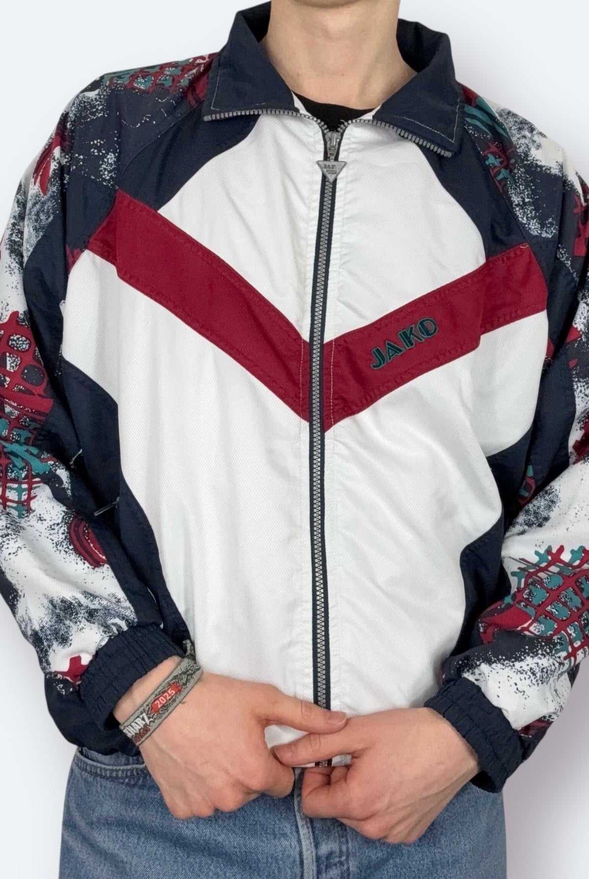 Jako 90s Vintage Trainingsjacke Weiß Marineblau Rot M - Vinverse