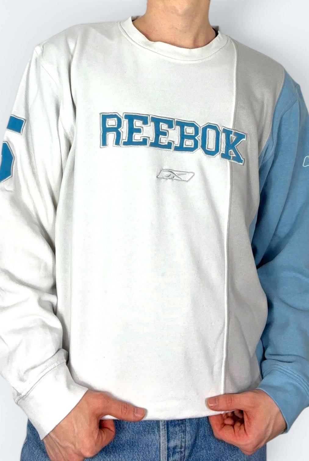 Reebok Sweater 2000s Big Logo Weiß Blau L - Vinverse