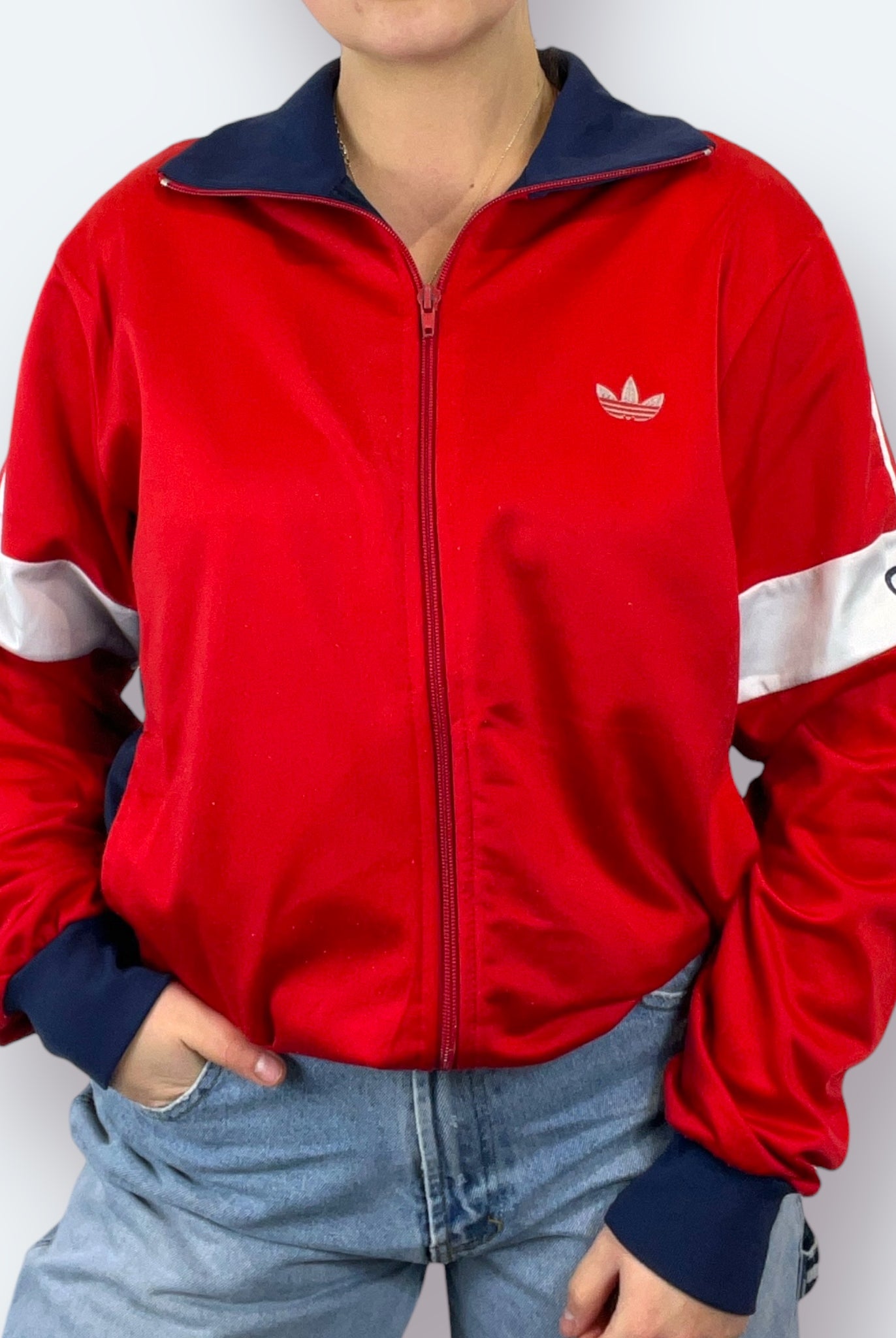 Adidas 80s Vintage Trainingsjacke Rot Marineblau S - Vinverse
