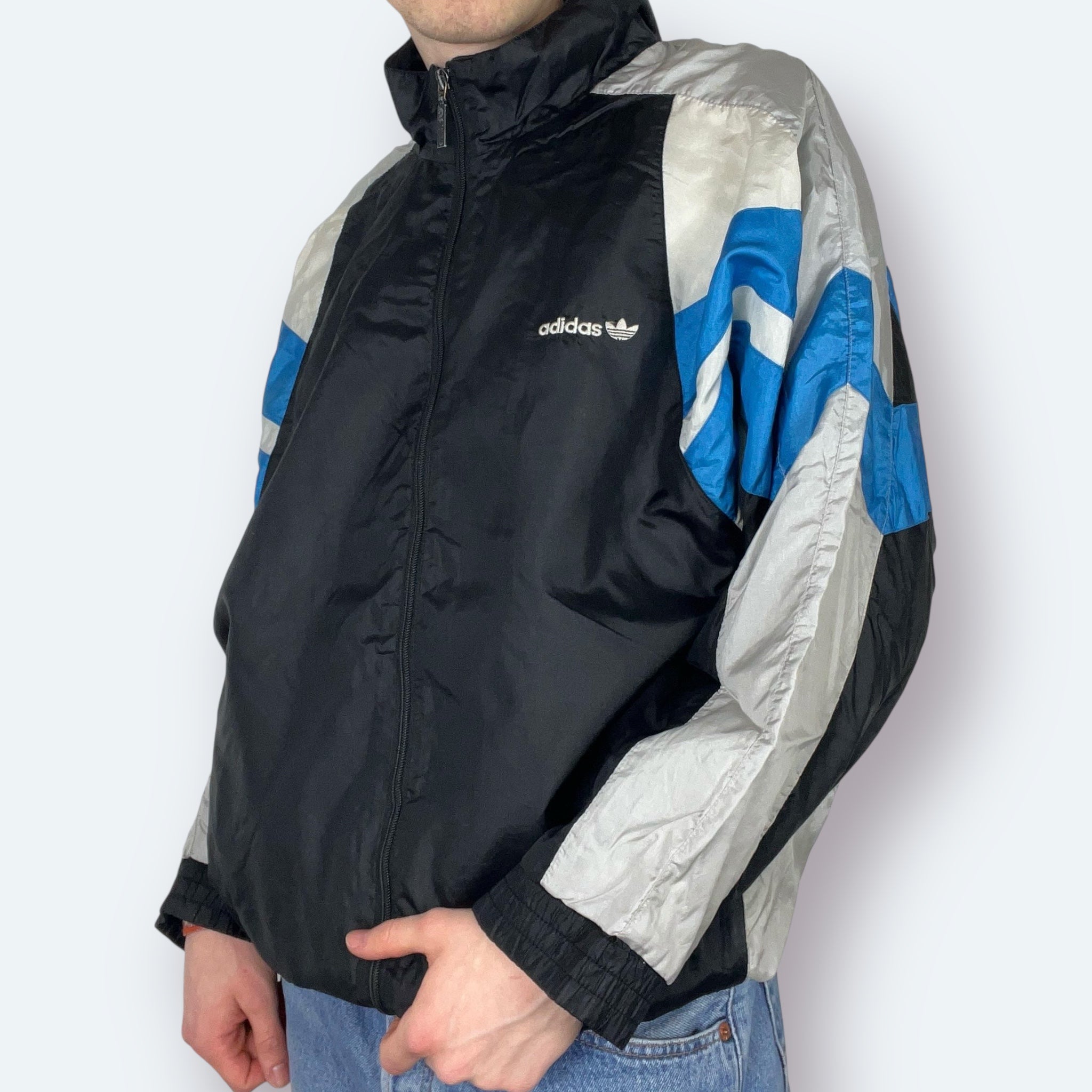 Adidas Vintage Trainingsjacke Schwarz Blau Weiß M - Vinverse