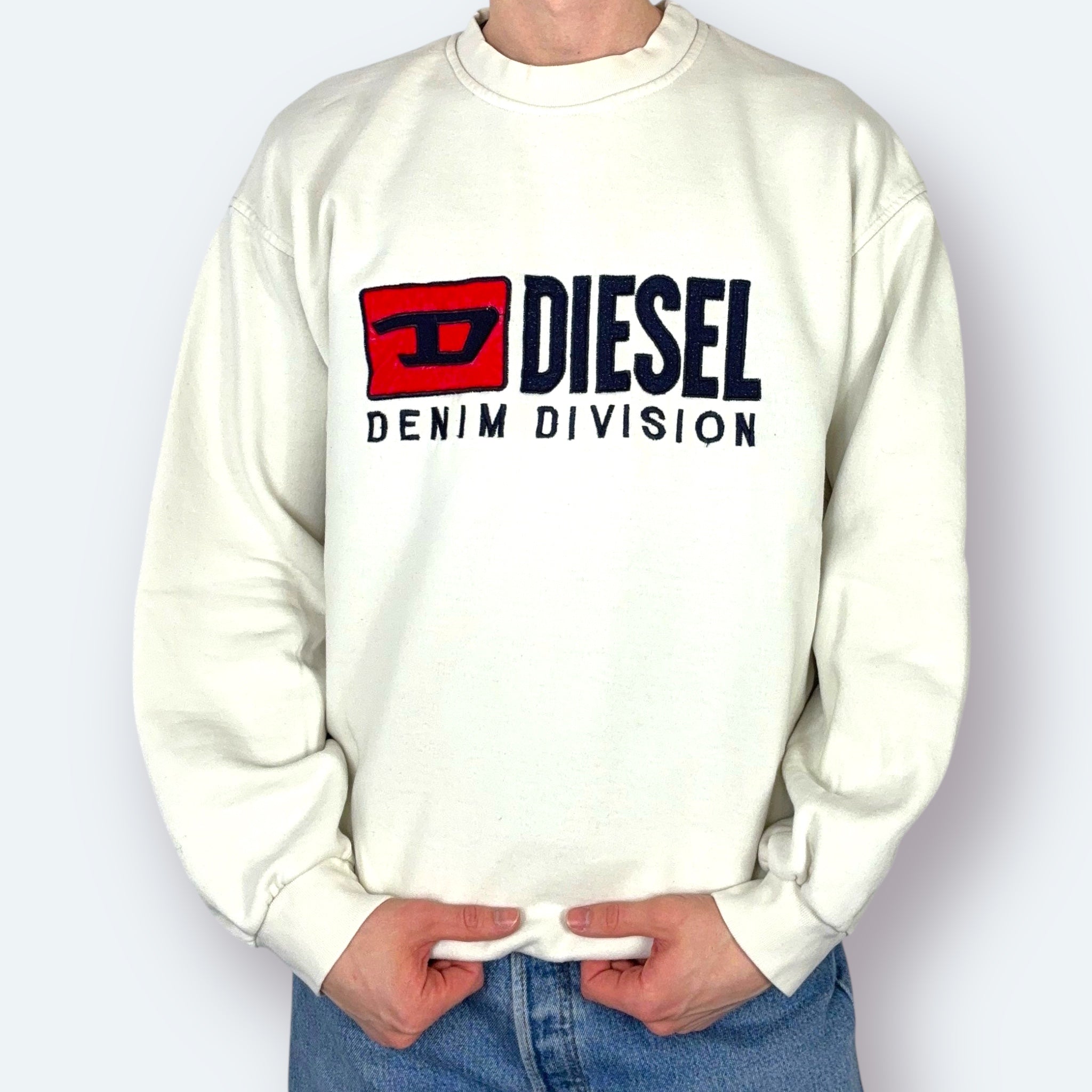 Diesel Big Logo Vintage Sweater Creme Weiß L - Vinverse