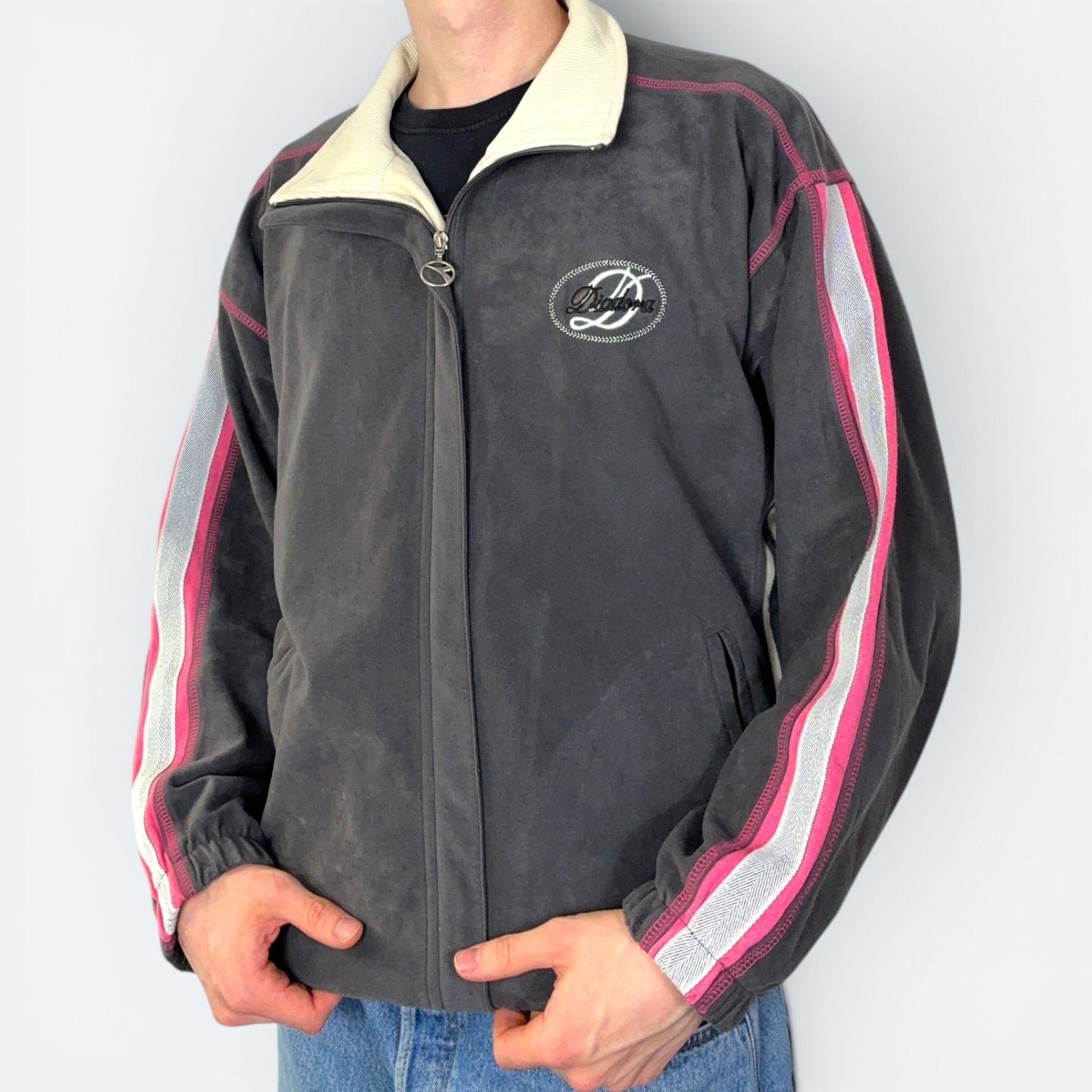 Diadora Vintage Samt Trainingsjacke 90s Grau M - Vinverse