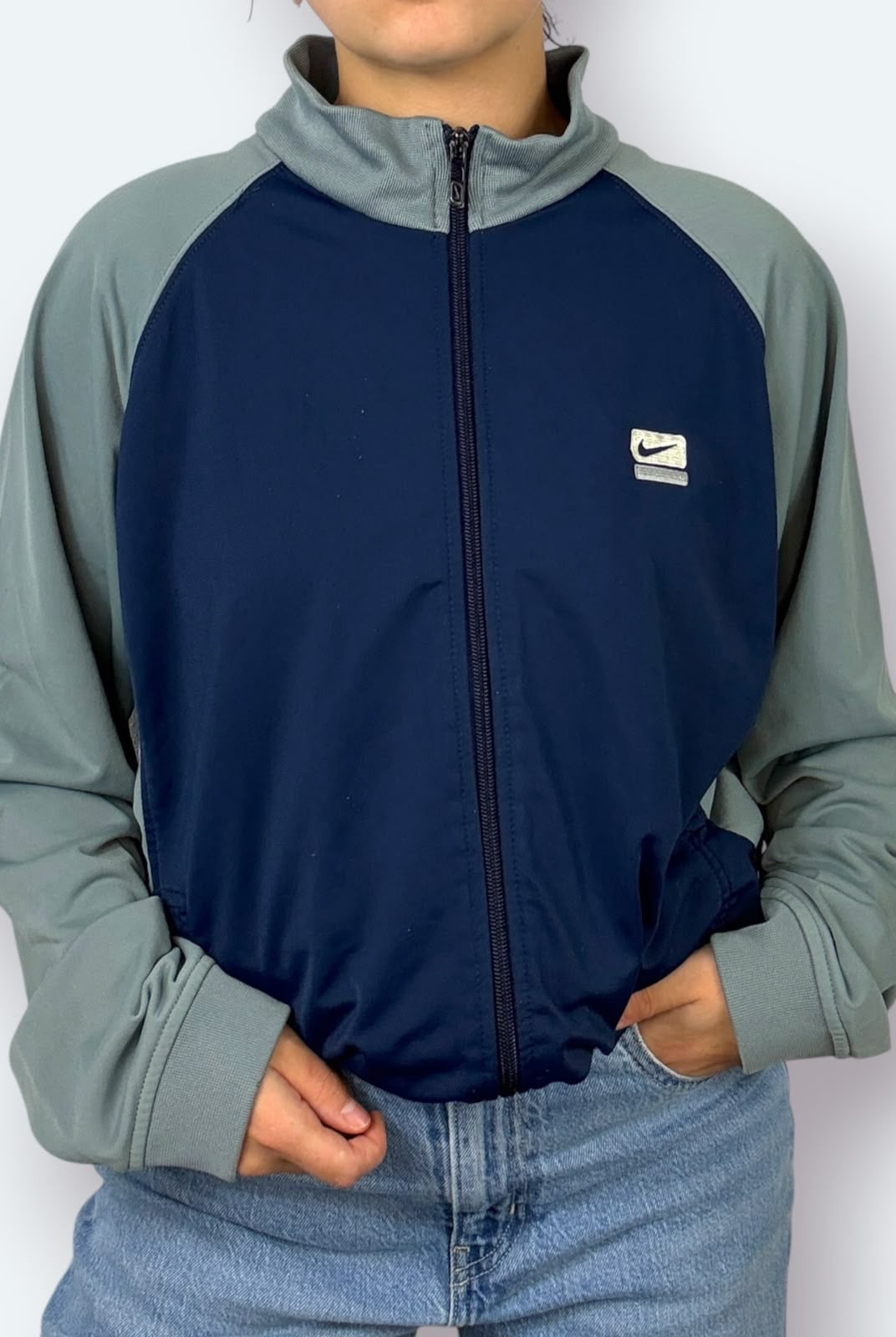 Nike 2000s Y2K Trainingsjacke Marineblau Grau S - Vinverse