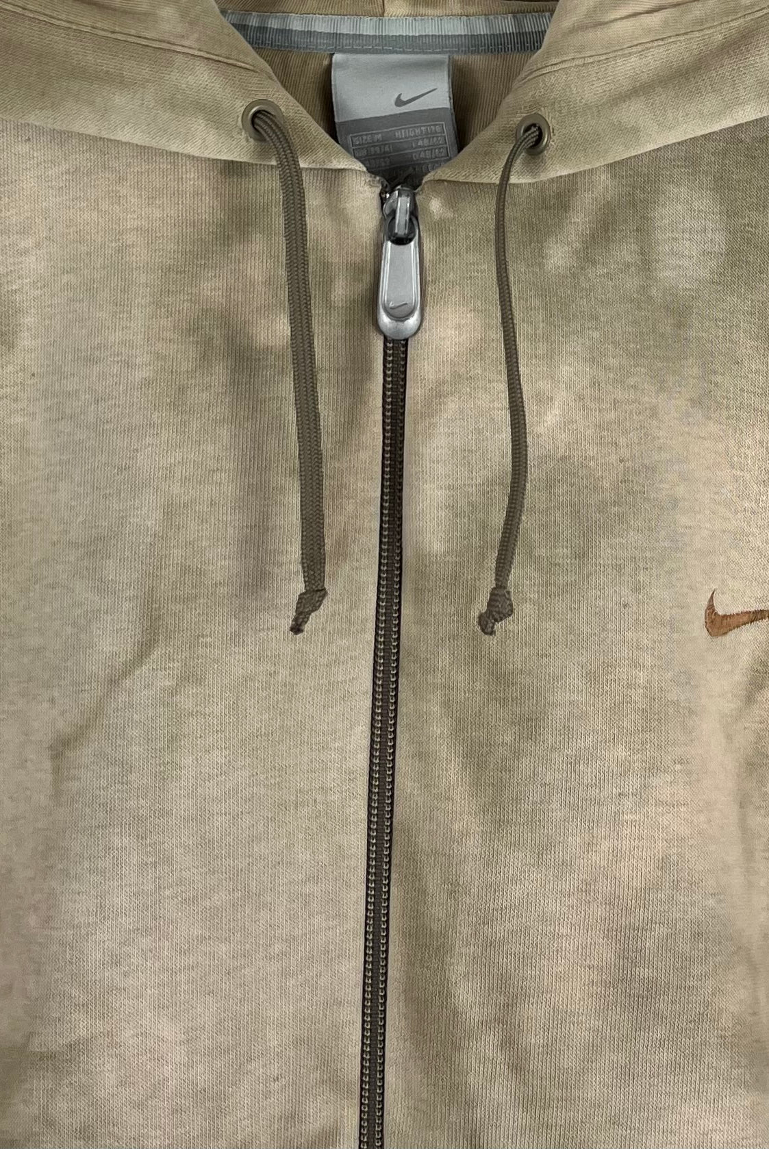 Nike Bleach Zip Hoodie 2000er bestickt Beige M - Vinverse