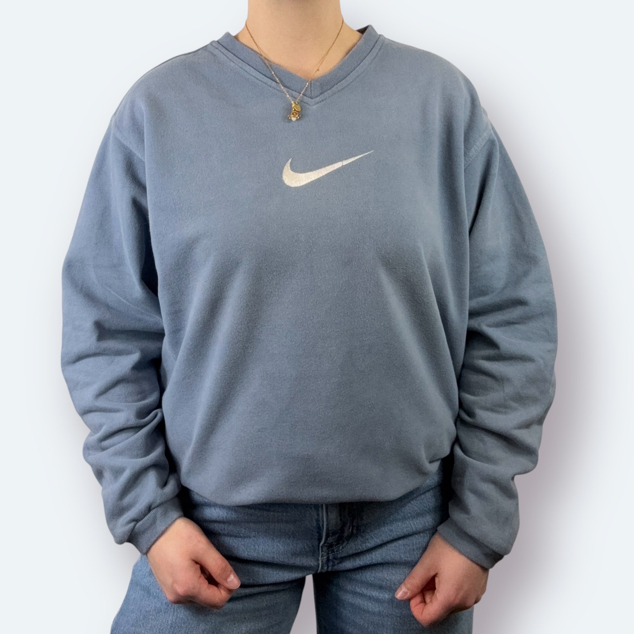 Nike 90s Washed Vintage Sweater Center Swoosh Blau M - Vinverse