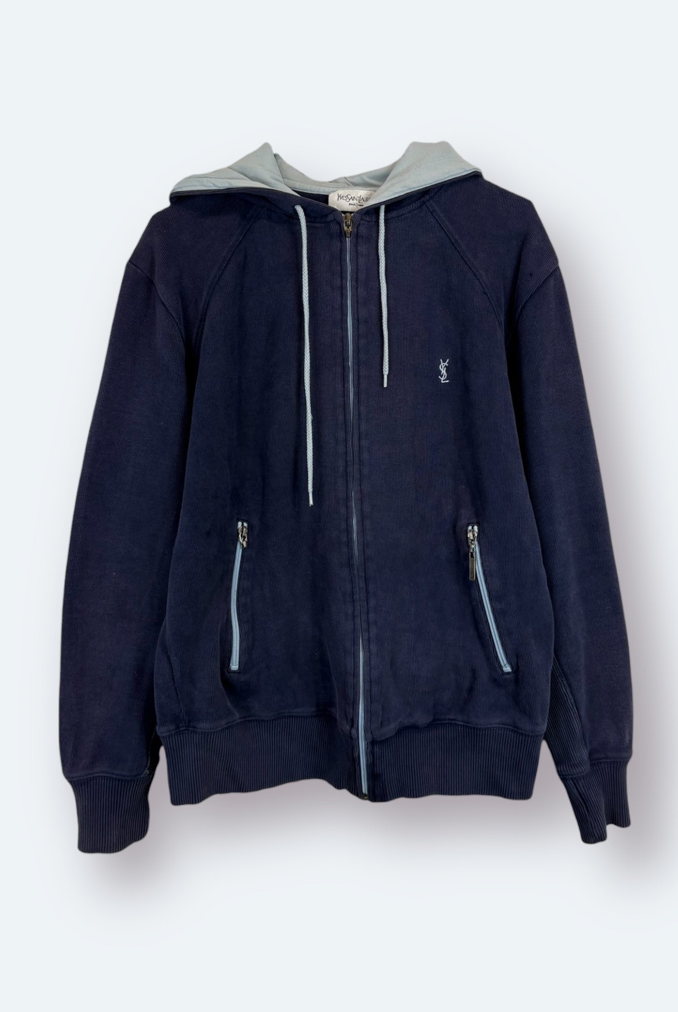 Yves Saint Laurent Vintage Zip Hoodie Marineblau S - Vinverse