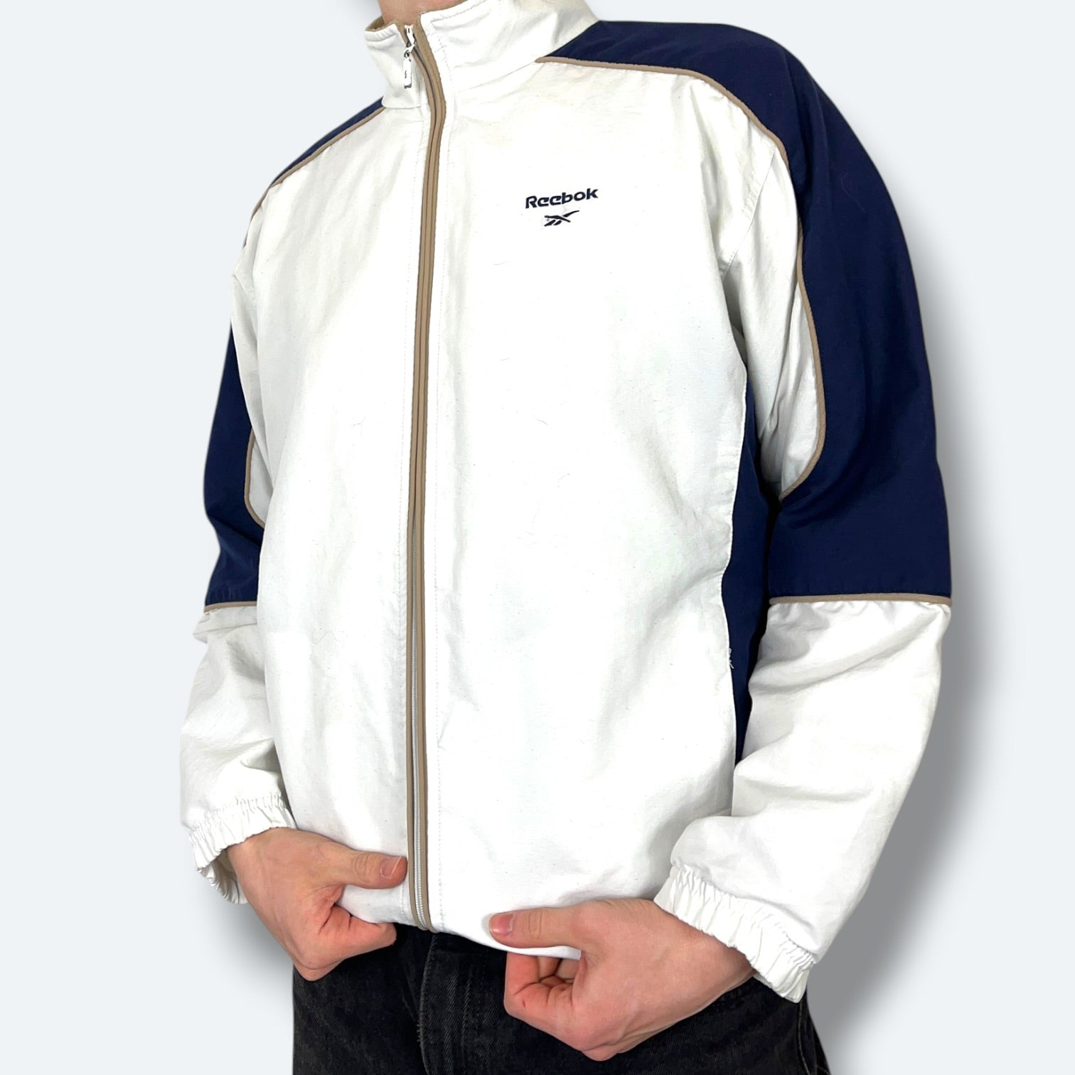 Reebok Vintage Trainingsjacke 90s Weiß Blau S - Vinverse