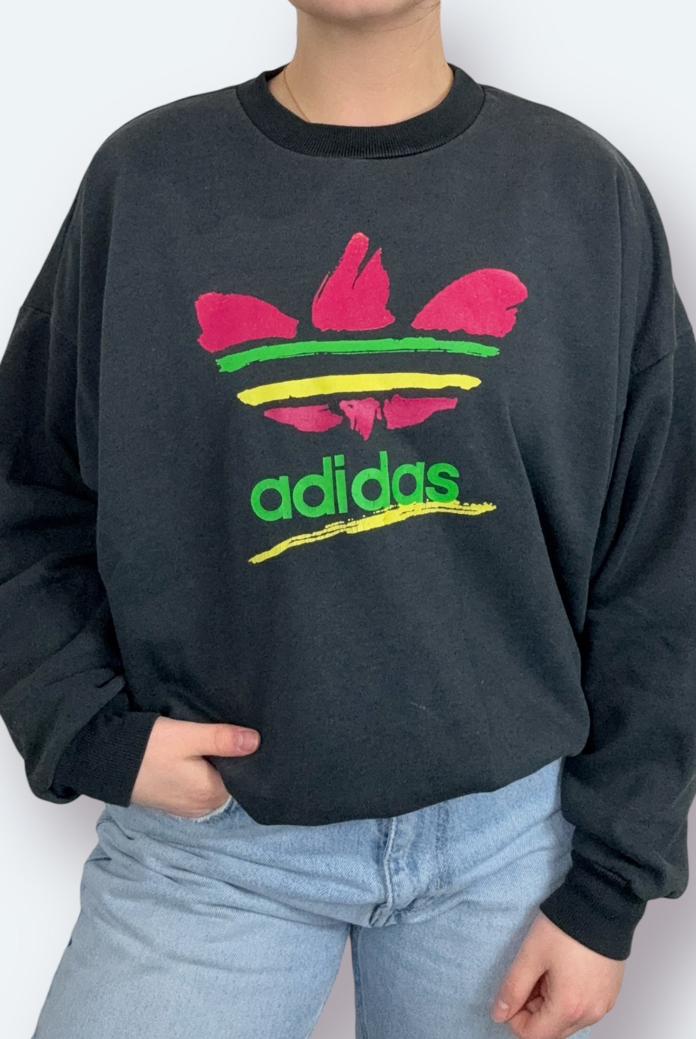 Adidas 80s Vintage Sweater Print Schwarz S - Vinverse