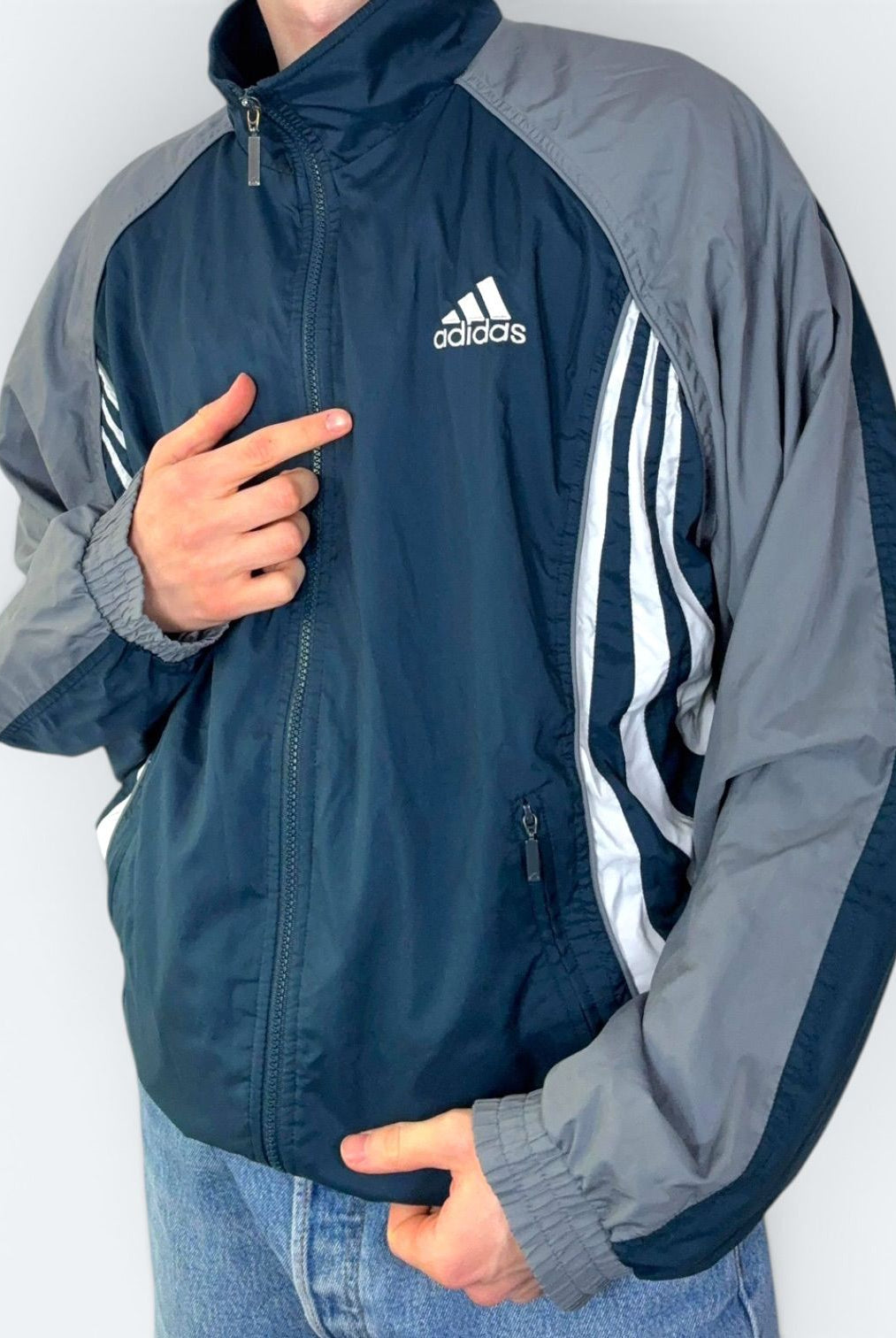 adidas Vintage Trainingsjacke Grau Blau L - Vinverse
