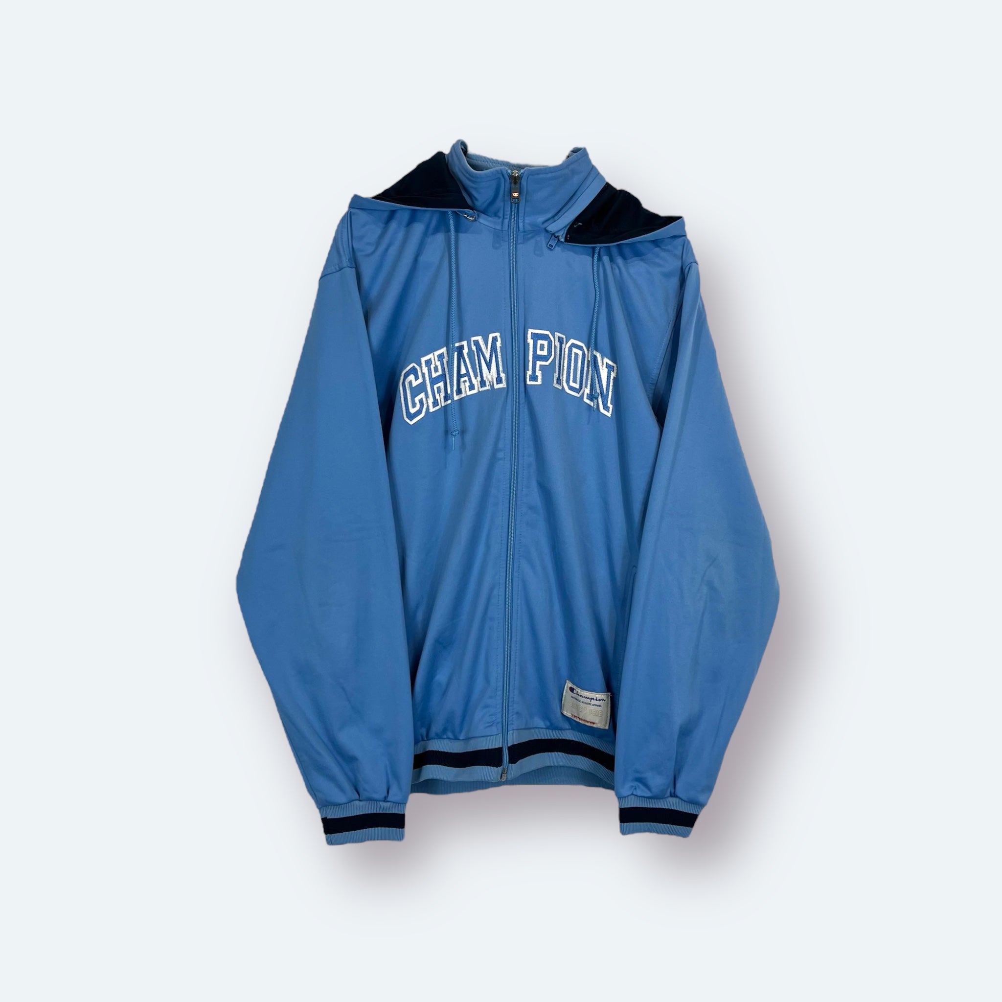 Champion Embroidered 90s Hooded Track Jacket M - Vinverse