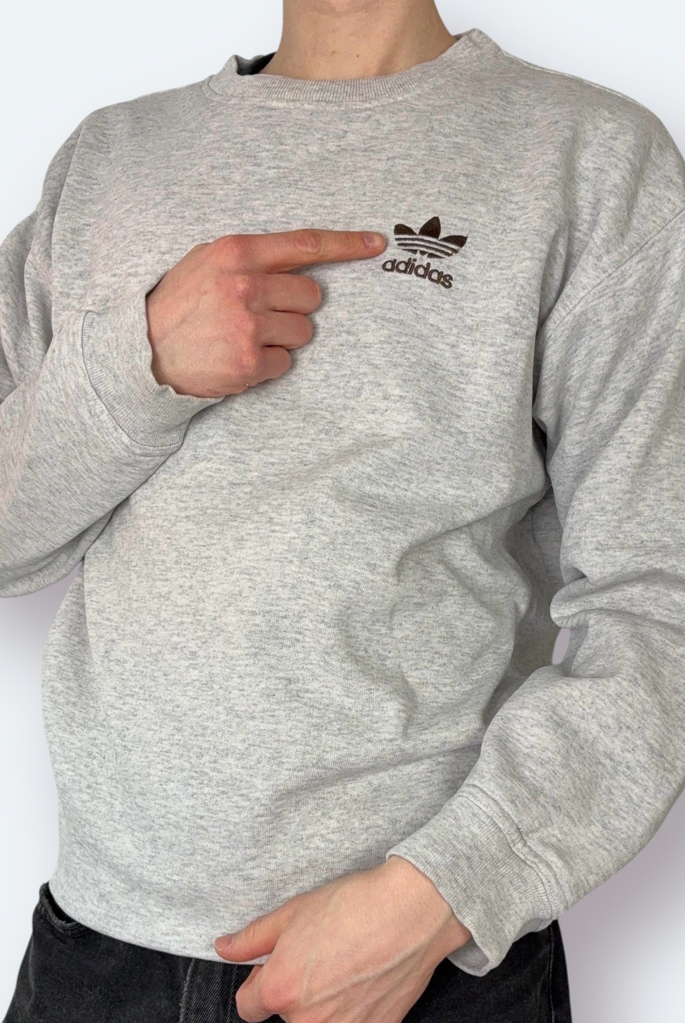 Adidas 90s Vintage Trefoil Sweater Grau M - Vinverse