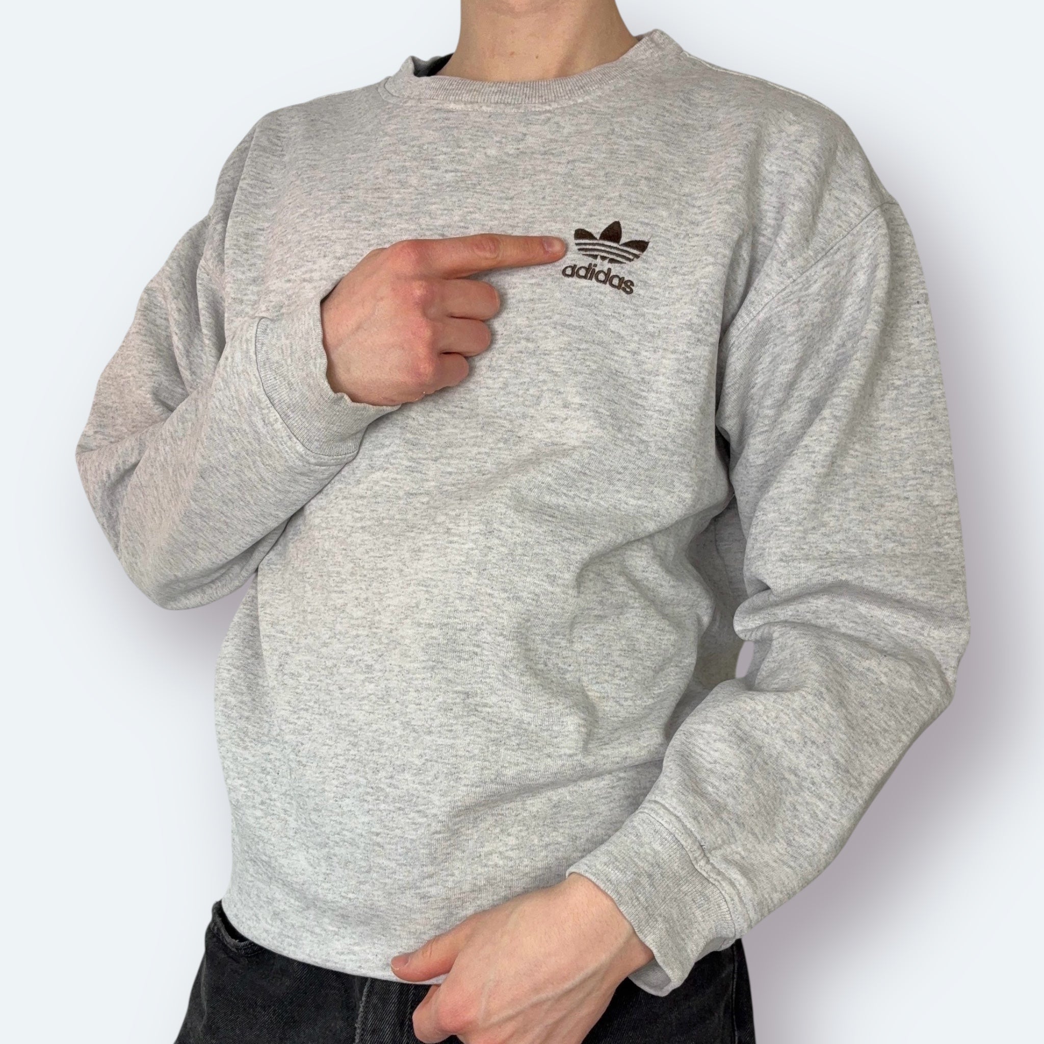 Adidas 90s Vintage Trefoil Sweater Grau M - Vinverse