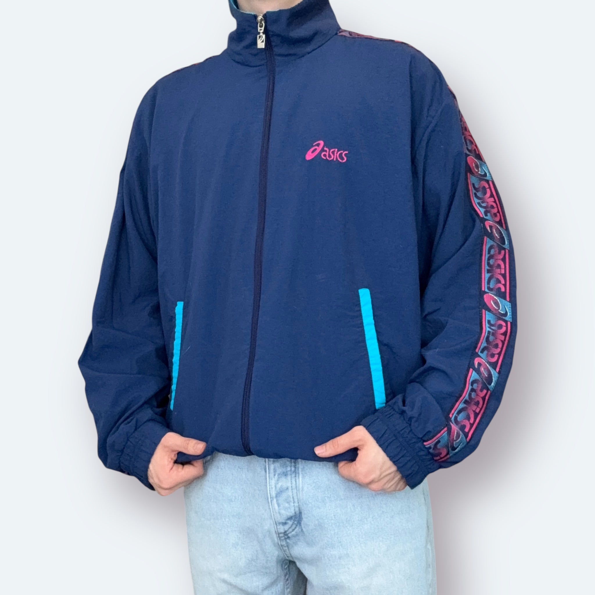 Acics 90er Vintage Trainingsjacke Blau L - Vinverse