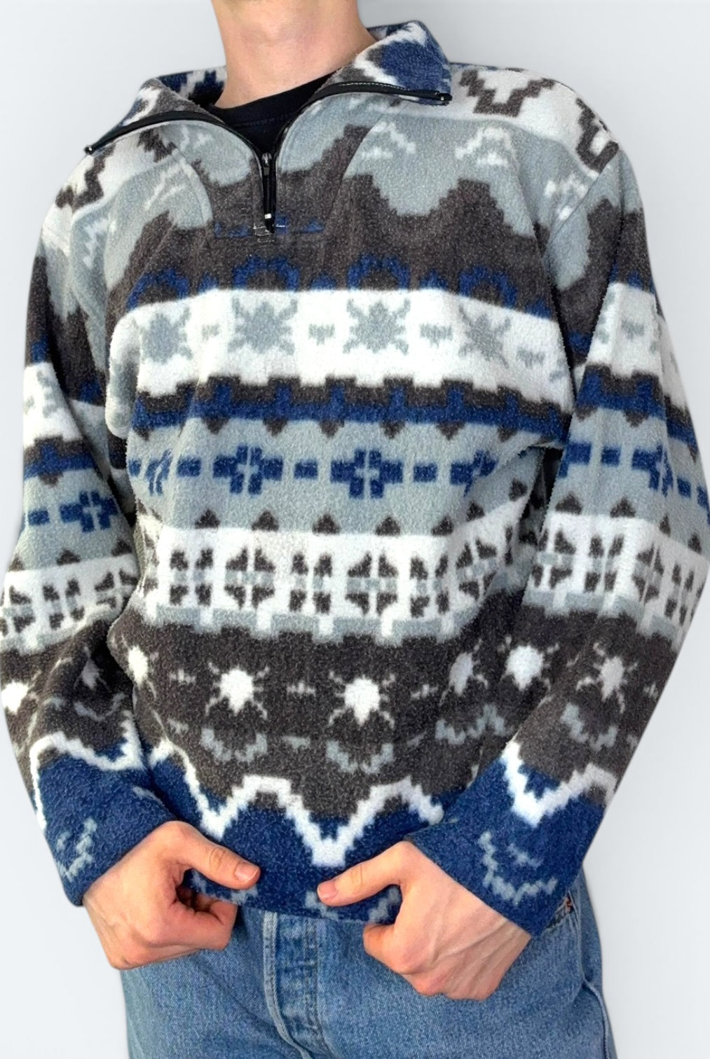 New Fast Vintage Fleece Pullover Gemustert Bunt M - Vinverse