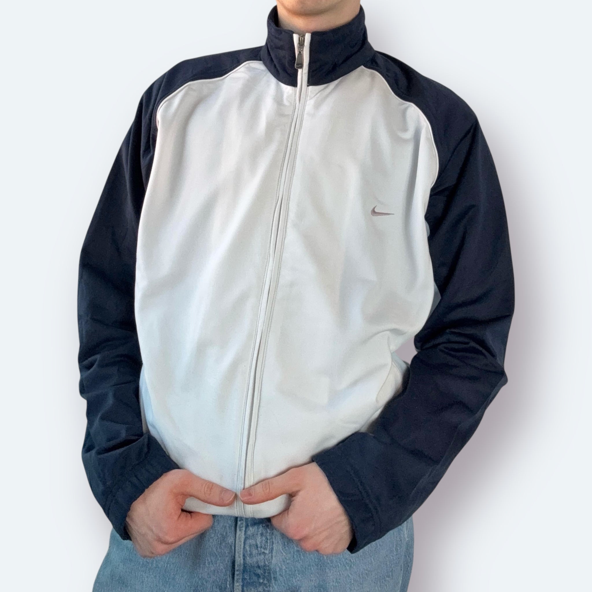 Nike 2000s Trainingsjacke Weiß Blau L - Vinverse