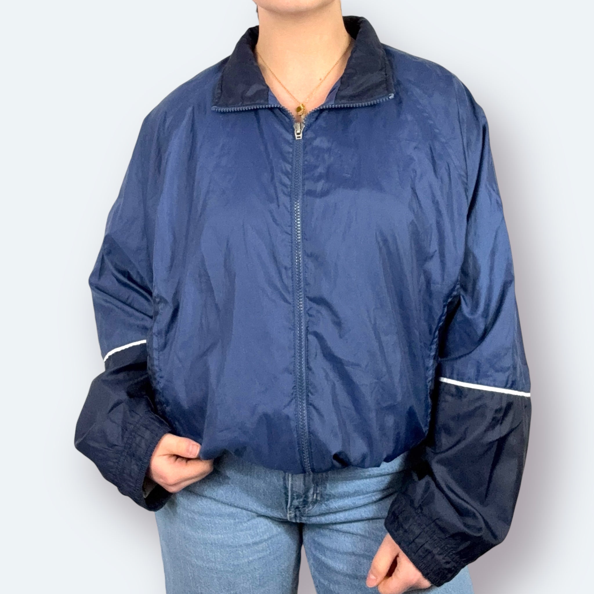 Nike 90s Vintage Trainingsjacke Marineblau M - Vinverse