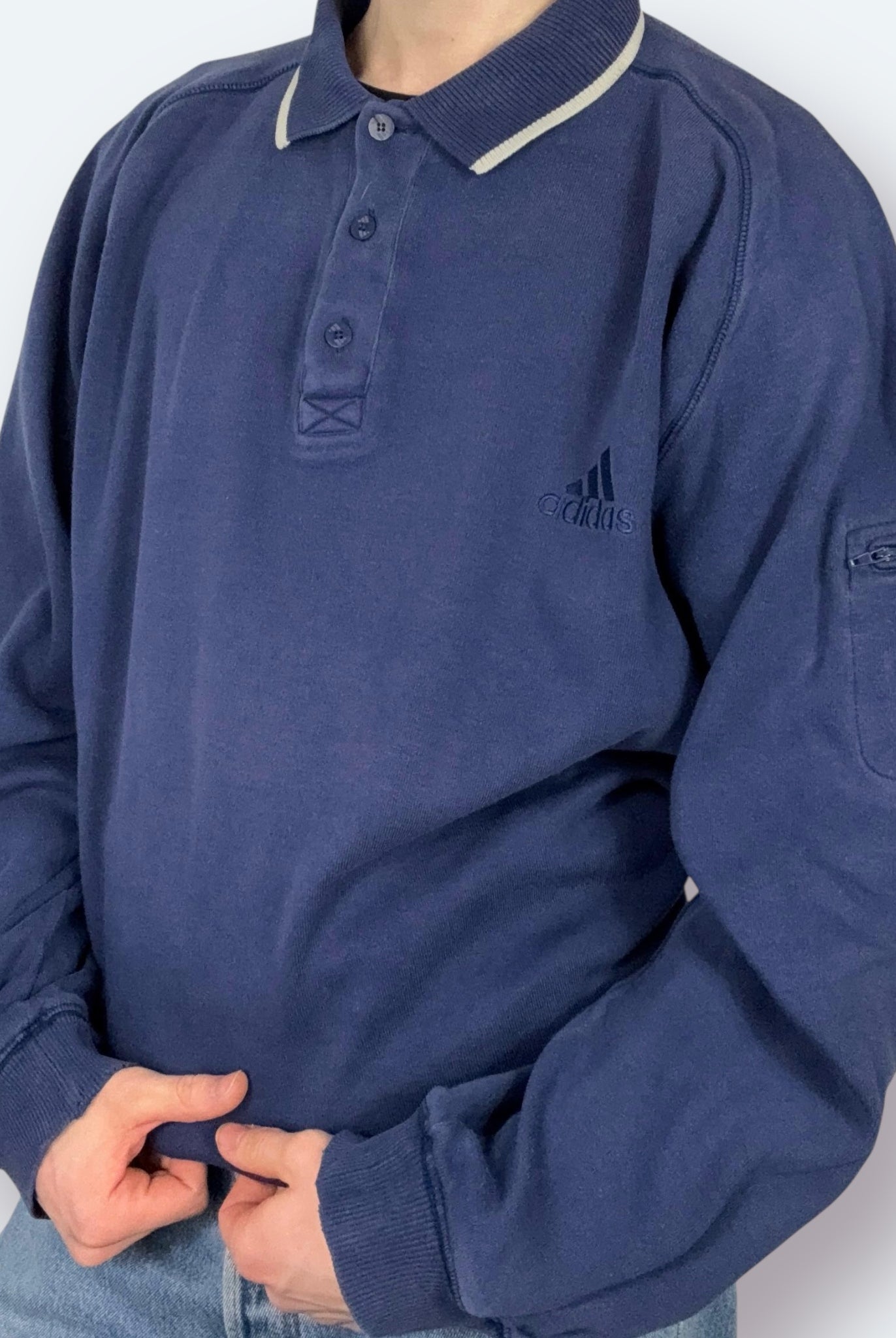 Adidas 90s Vintage Polo Sweatshirt Marineblau L - Vinverse