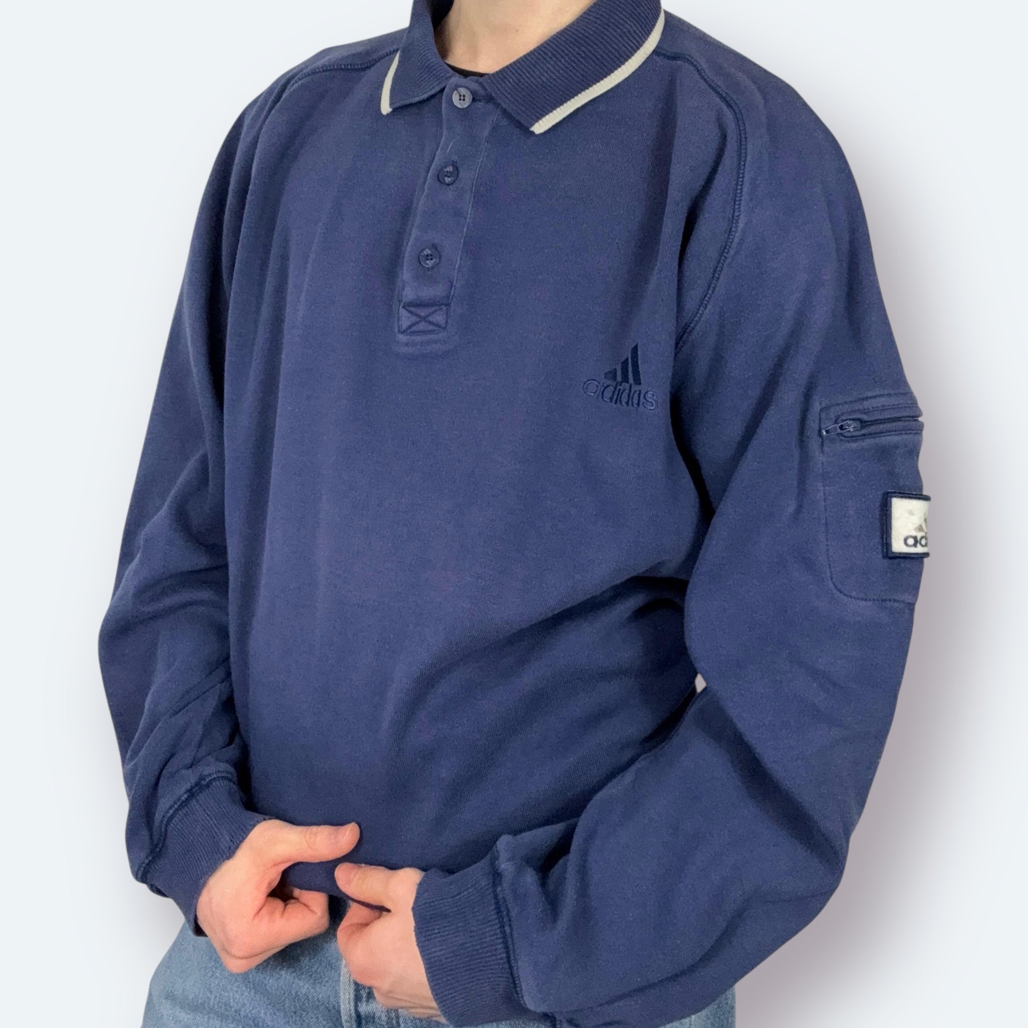 Adidas 90s Vintage Polo Sweatshirt Marineblau L - Vinverse