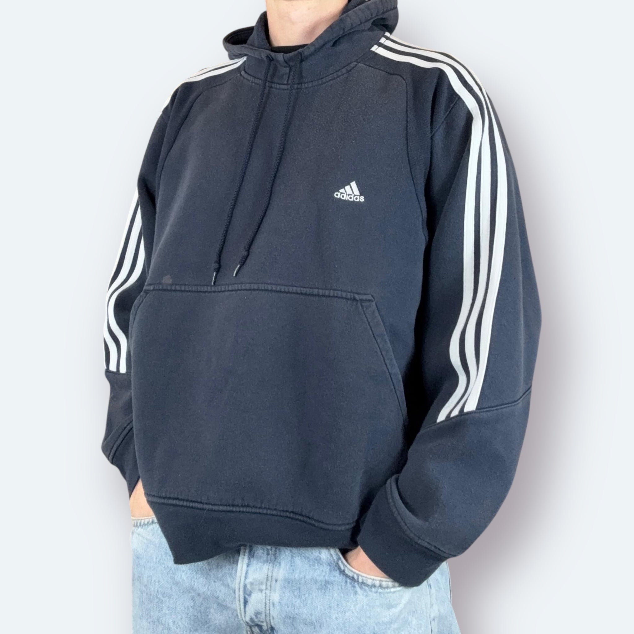 Adidas 2000er Hoodie bestickt Marineblau L - Vinverse
