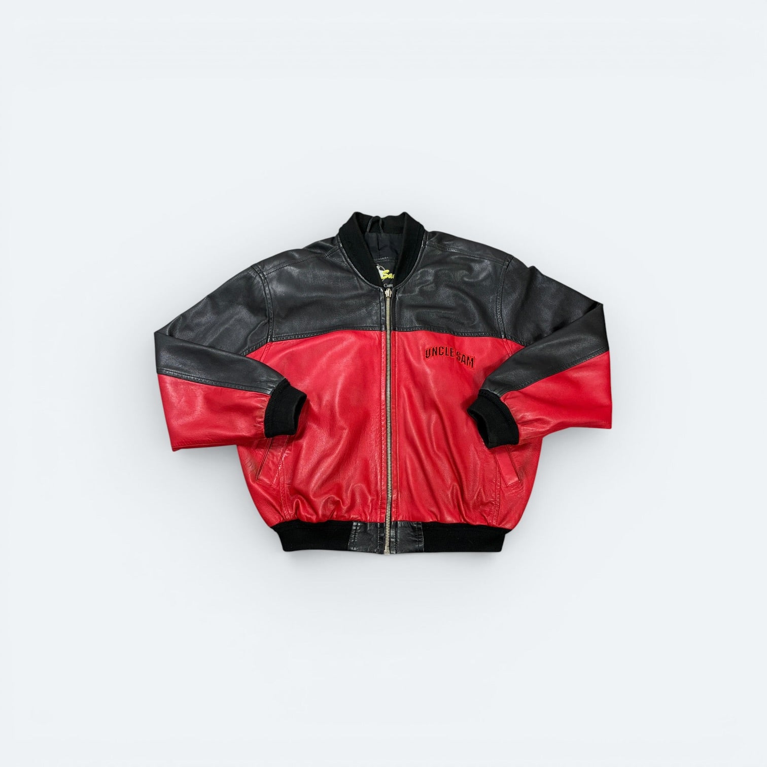 Uncle Sam Vintage Lederjacke 90s Schwarz Rot L - Vinverse