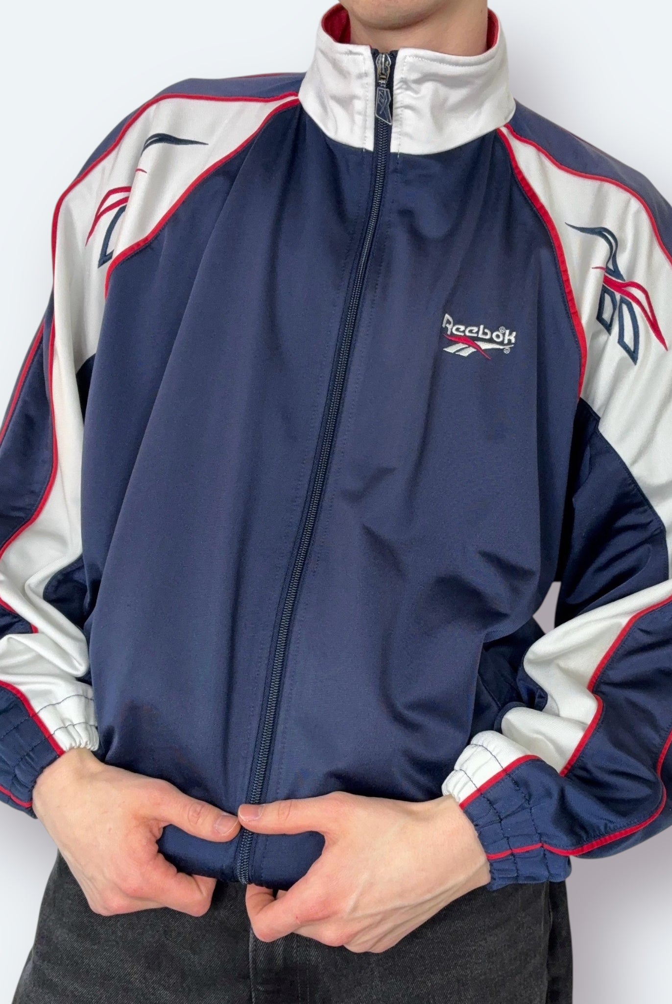 Reebok 90s Vintage Trainingsjacke Blau Rot Weiß M - Vinverse