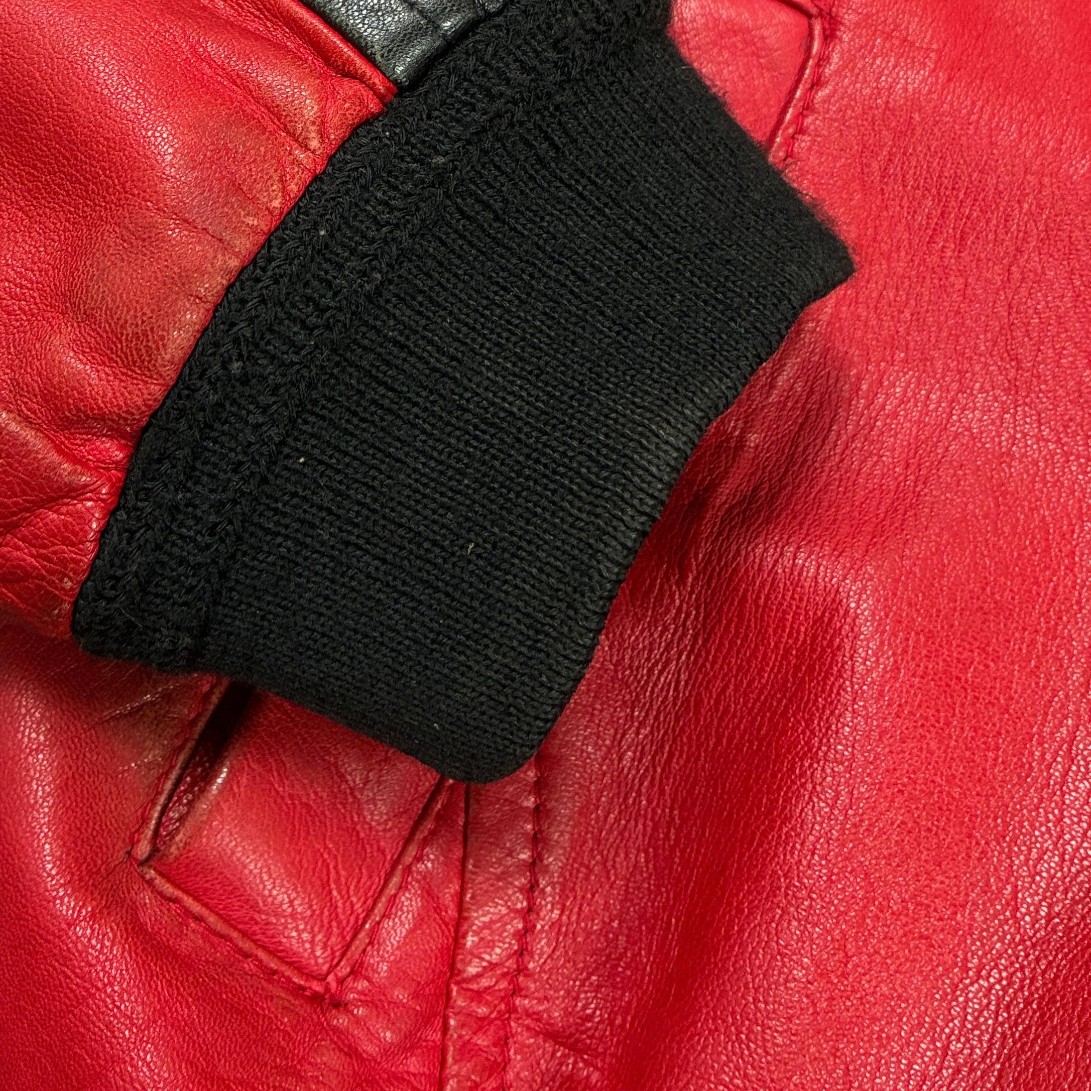 Uncle Sam Vintage Lederjacke 90s Schwarz Rot L - Vinverse