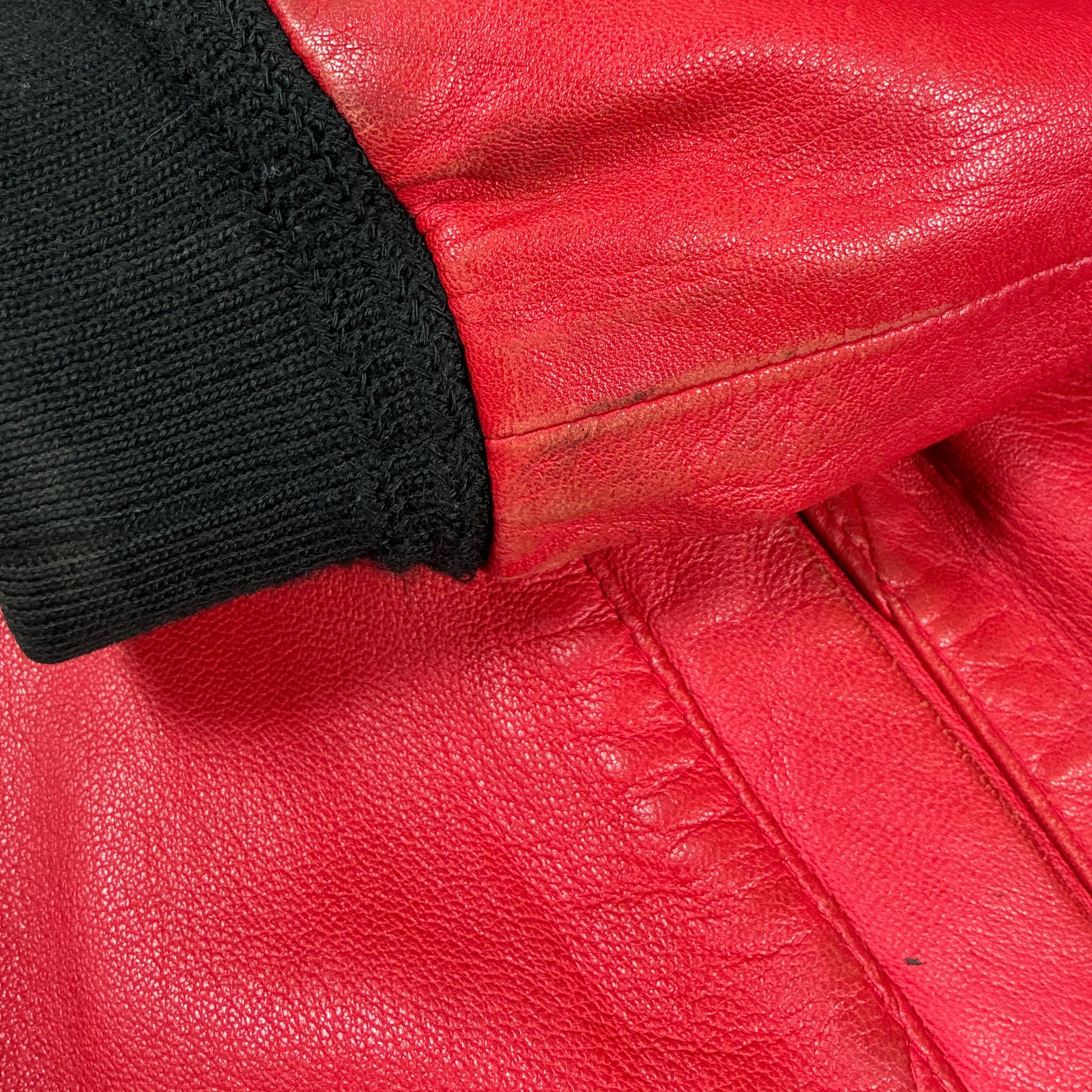 Uncle Sam Vintage Lederjacke 90s Schwarz Rot L - Vinverse