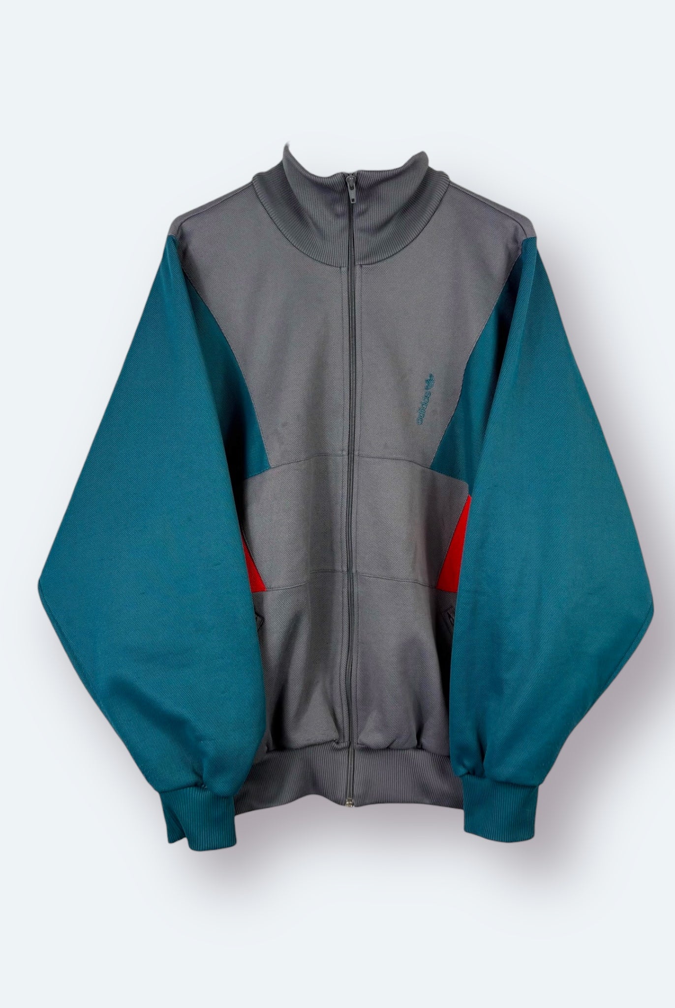 Adidas 80s Vintage Trainingsjacke Grau Türkis XL - Vinverse