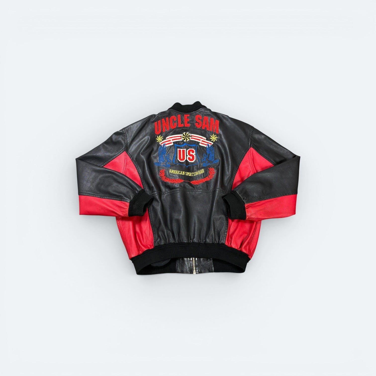 Uncle Sam Vintage Lederjacke 90s Schwarz Rot L - Vinverse