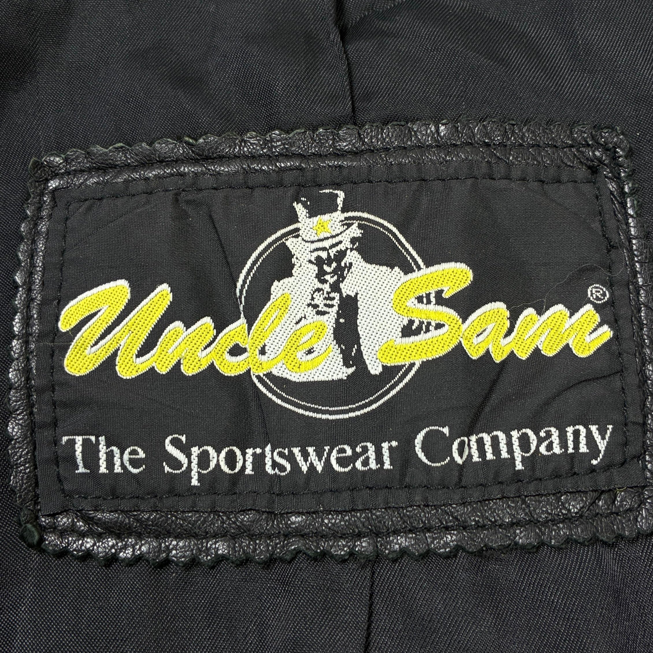 Uncle Sam Vintage Lederjacke 90s Schwarz Rot L - Vinverse