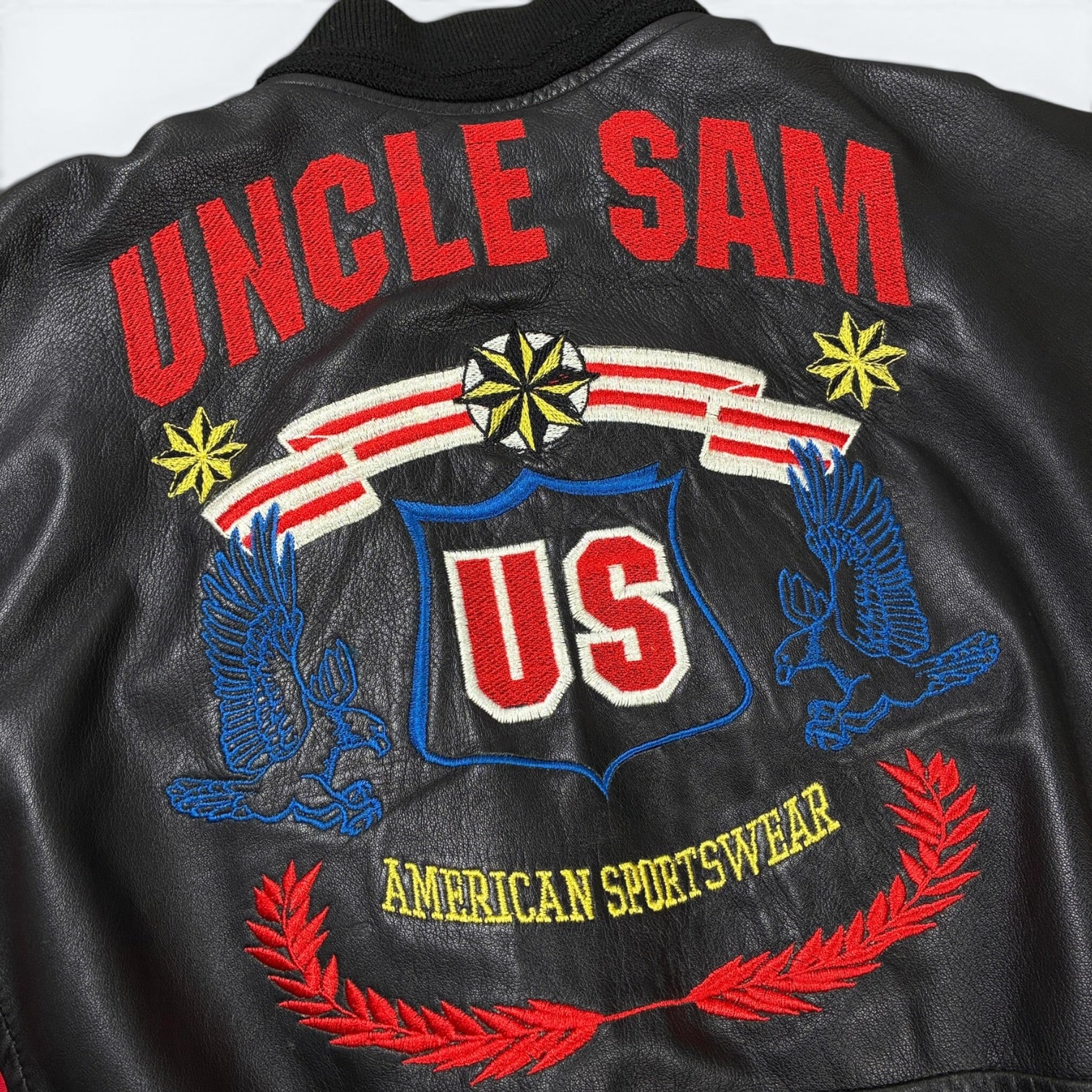 Uncle Sam Vintage Lederjacke 90s Schwarz Rot L - Vinverse