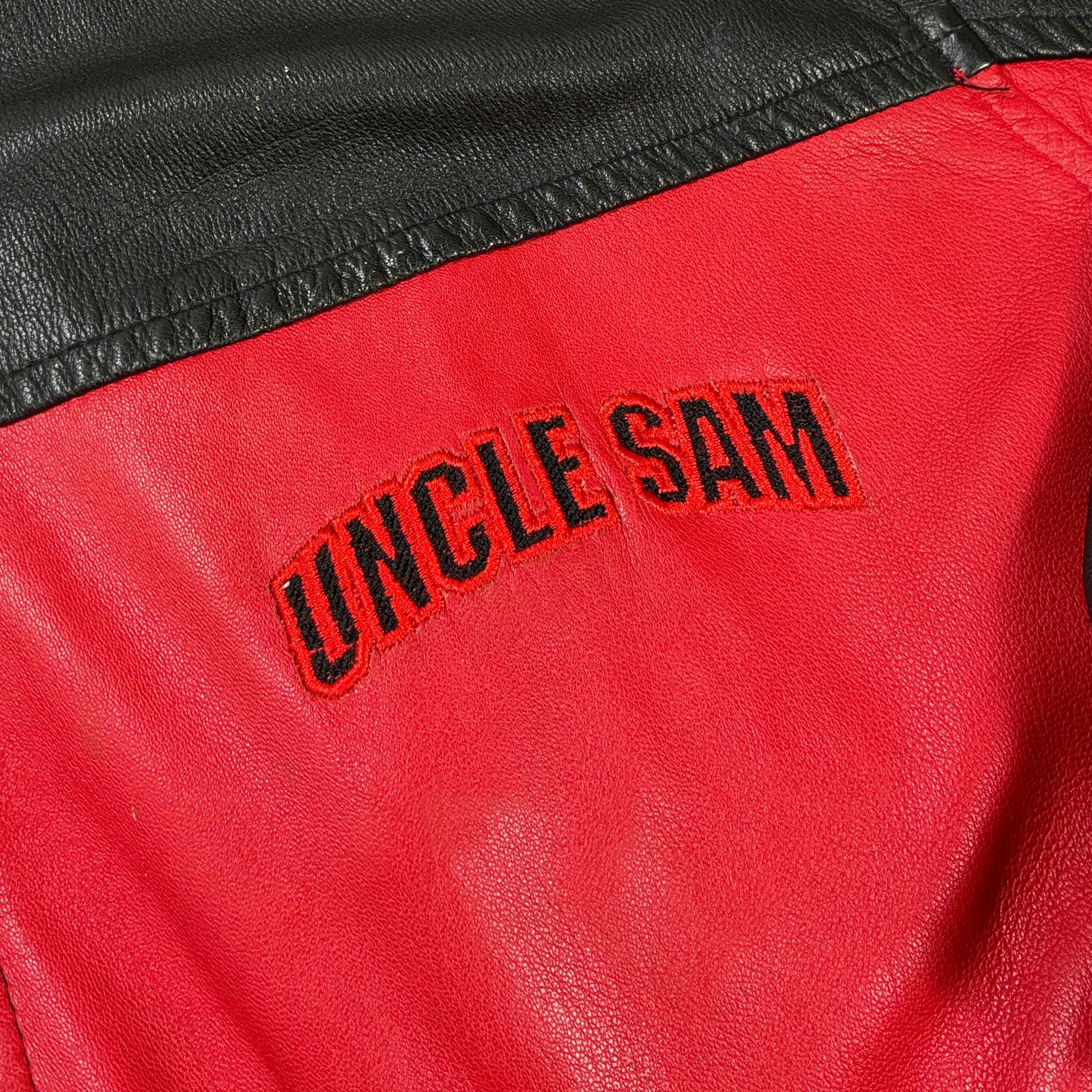Uncle Sam Vintage Lederjacke 90s Schwarz Rot L - Vinverse