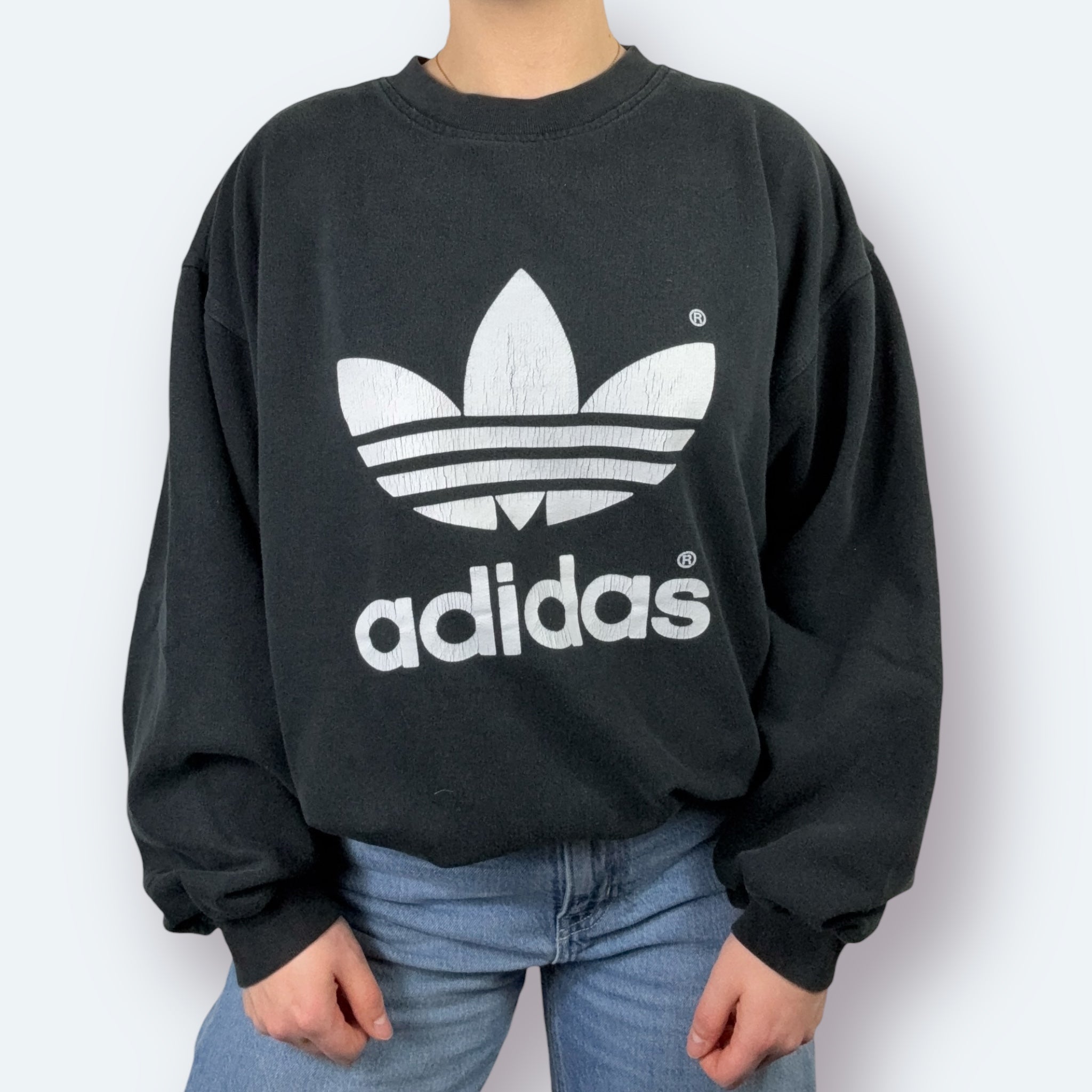Adidas 90s Vintage Sweater Print Schwarz M - Vinverse