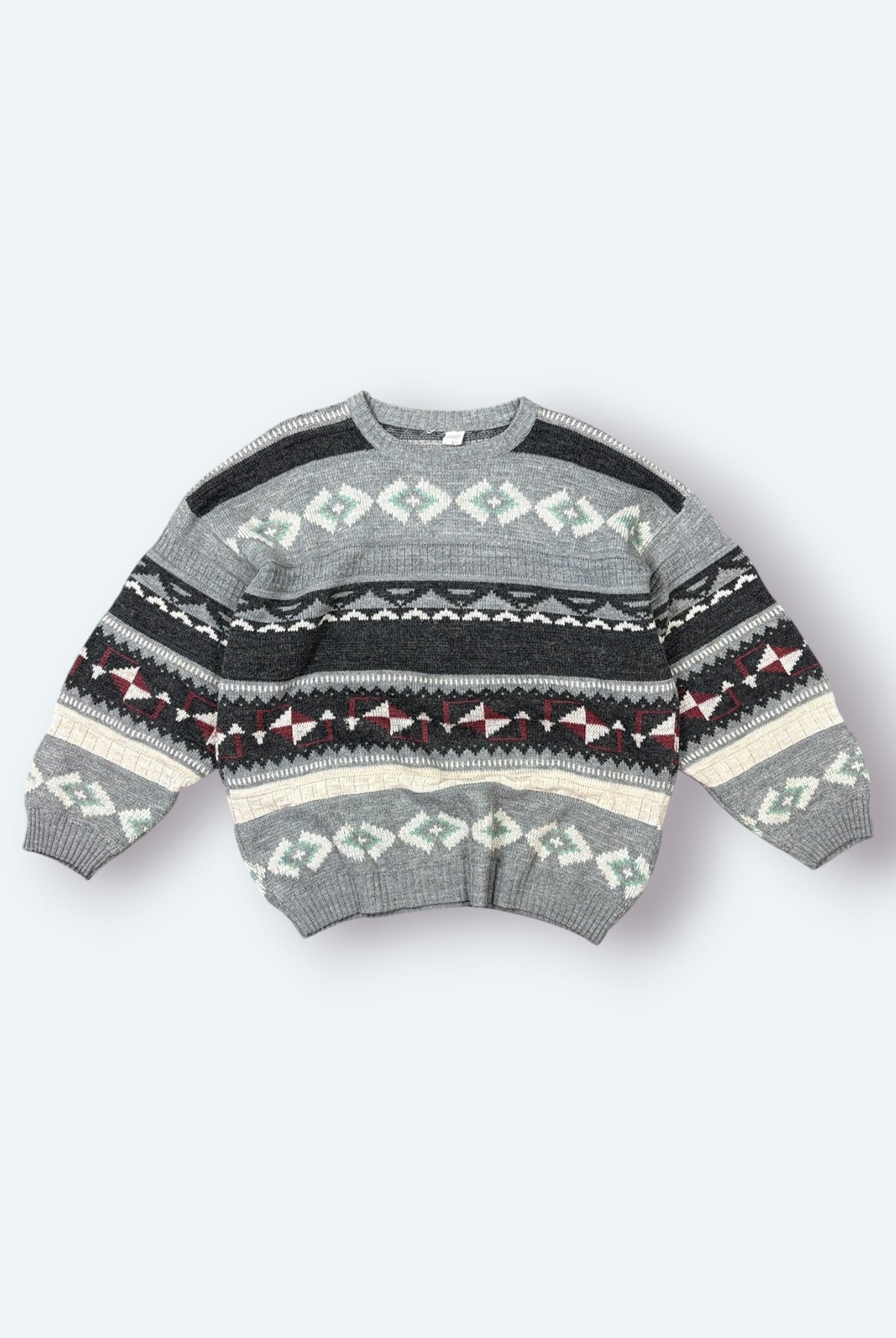 Vintage Vintage Strickpullover Geometrisch Grau XL