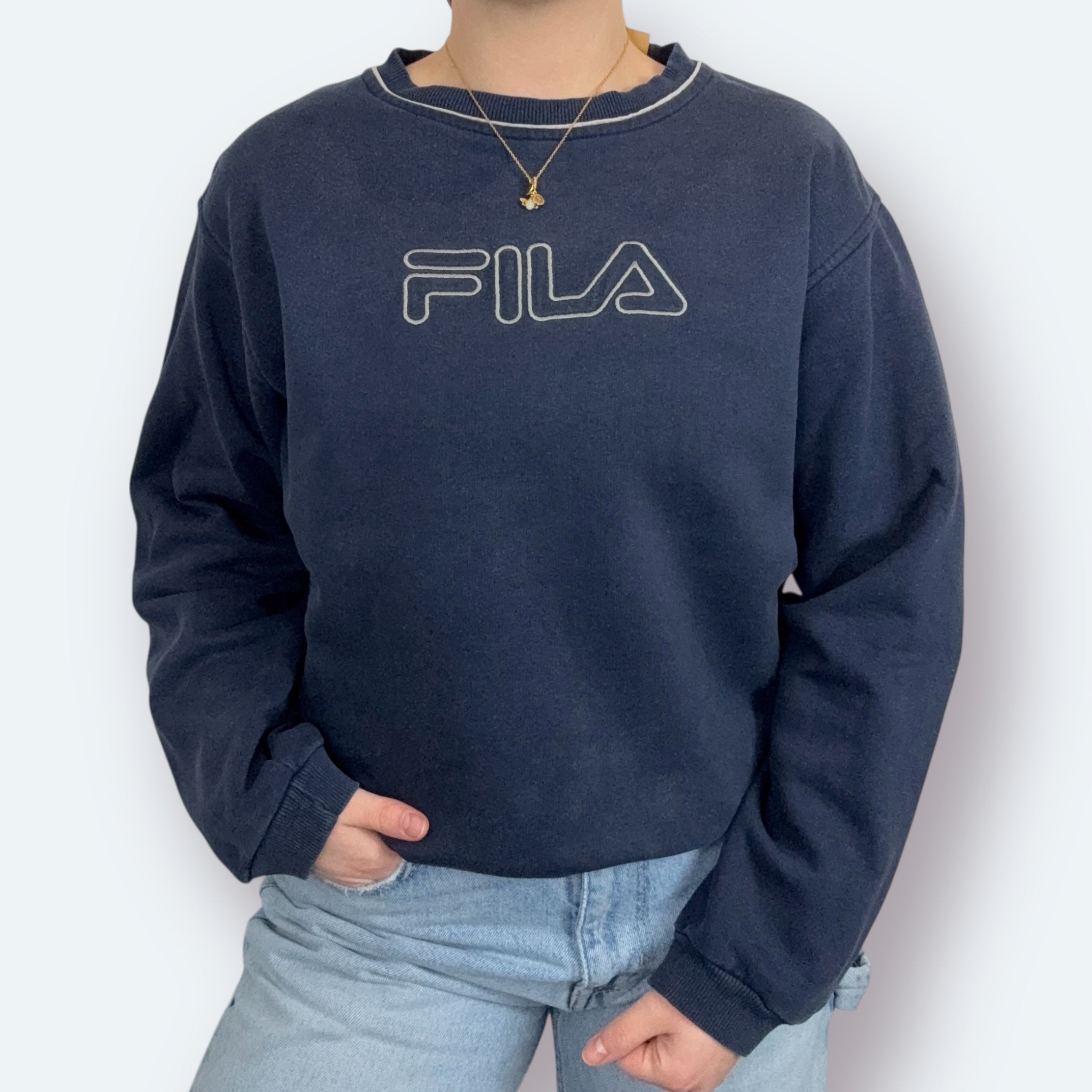 Fila Vintage Big Logo Sweater Marineblau S - Vinverse