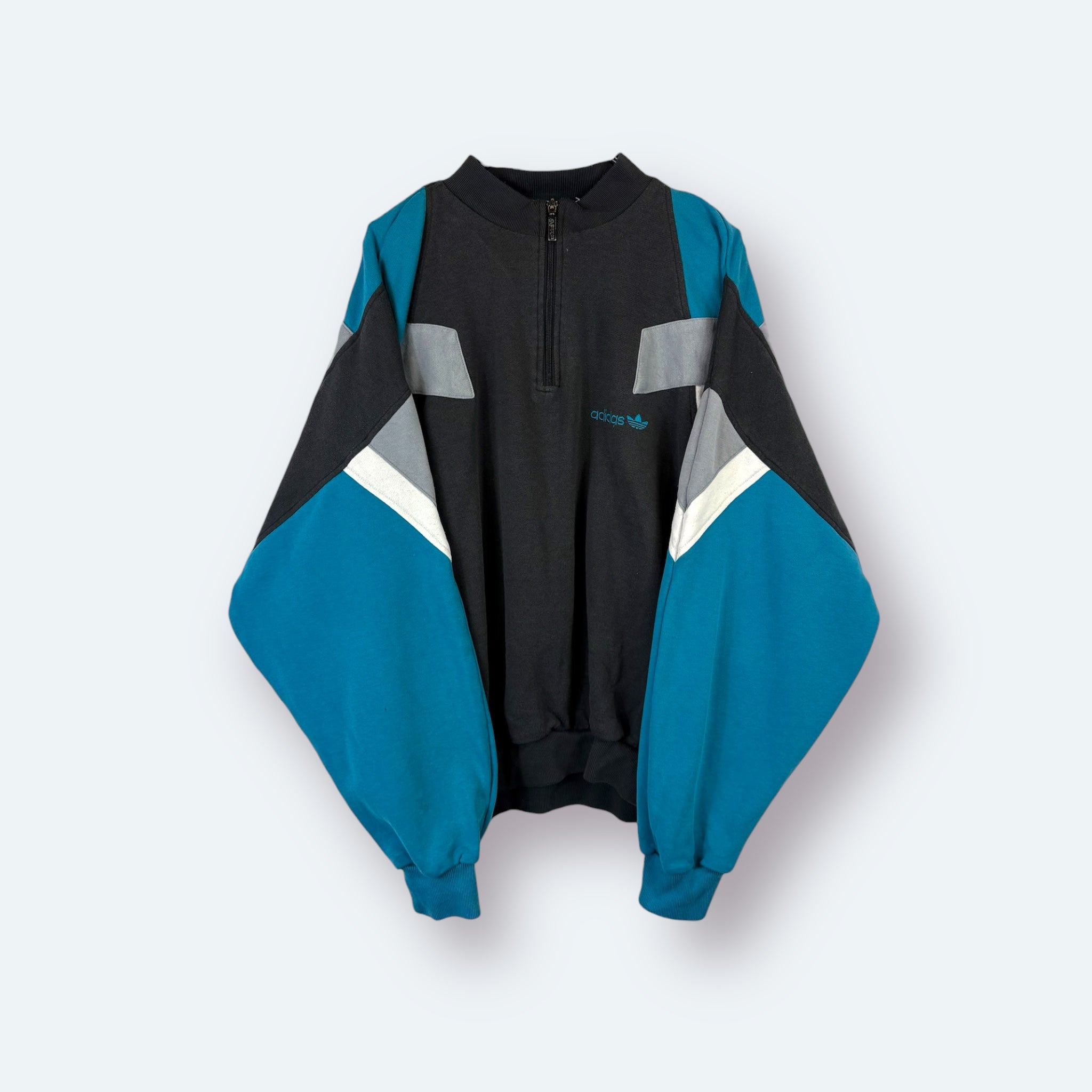 Adidas 90s Vintage Half Zip Sweater Türkis Grau L - Vinverse