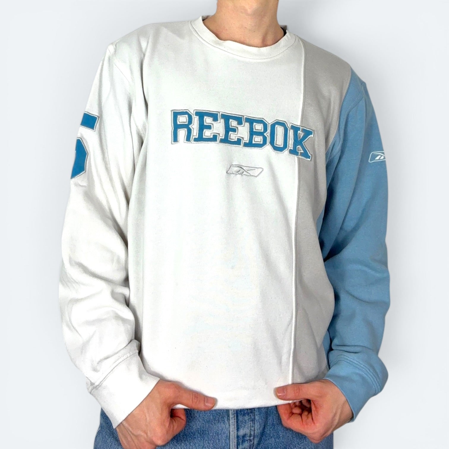 Reebok Sweater 2000s Big Logo Weiß Blau L - Vinverse
