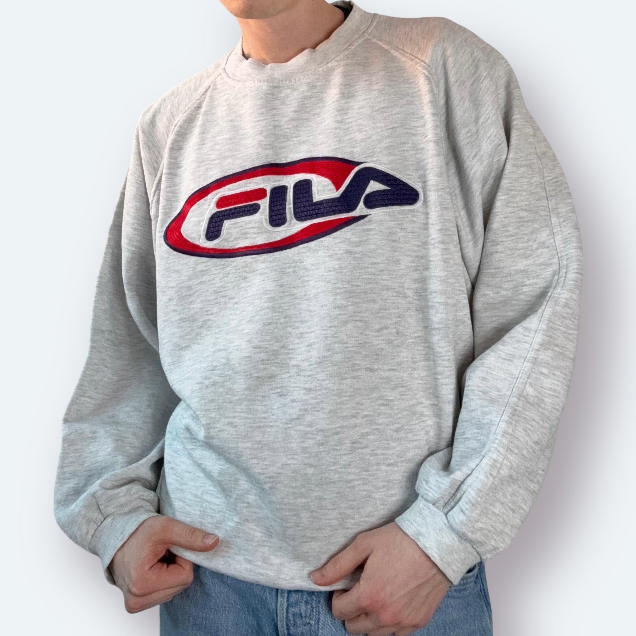 Fila 90s Vintage Sweater Big Logo Grau XL - Vinverse