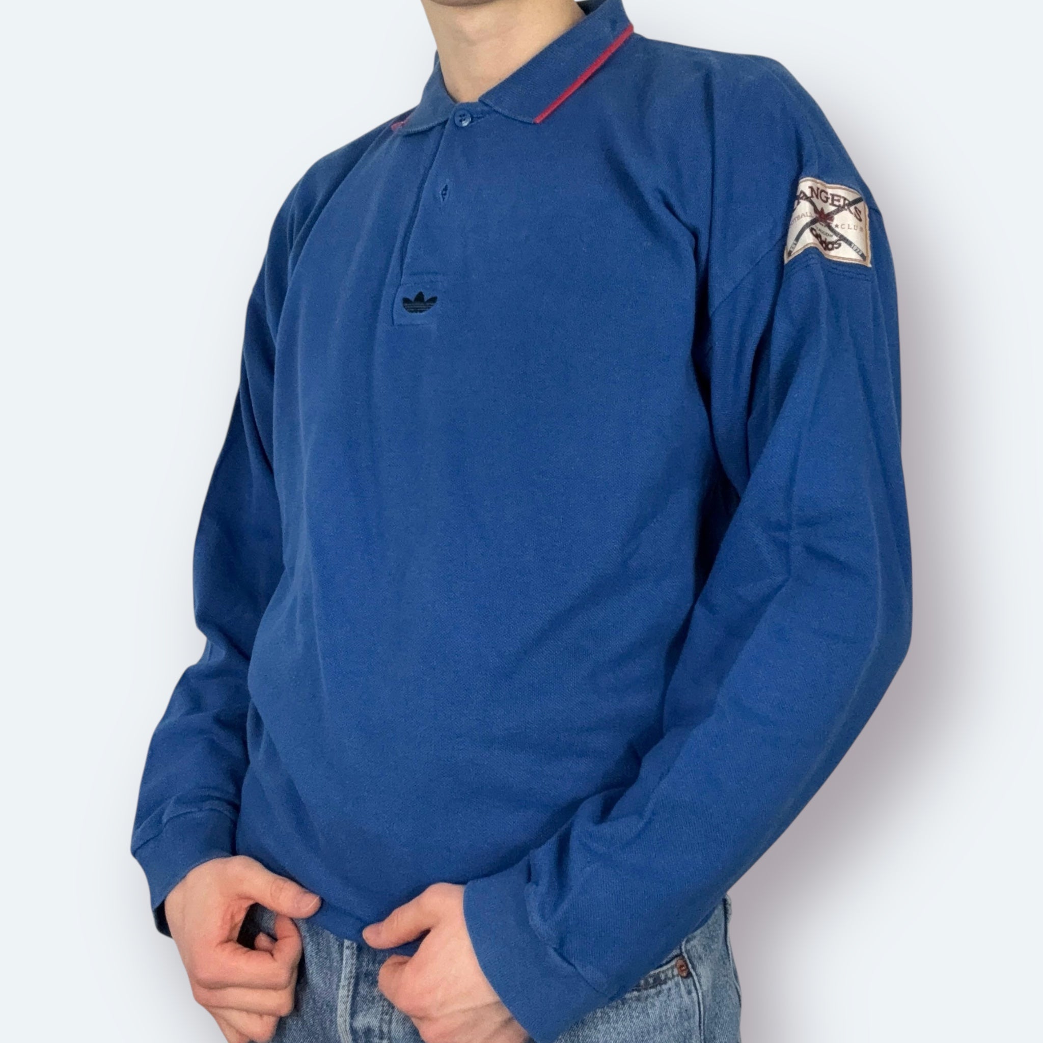 Adidas 90s Vintage Langarm Polo Glasgow Rangers Blau L - Vinverse