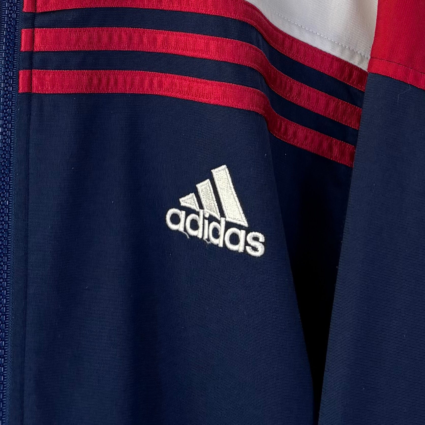 Adidas 90er Vintage Trainingsjacke bestickt Blau L - Vinverse