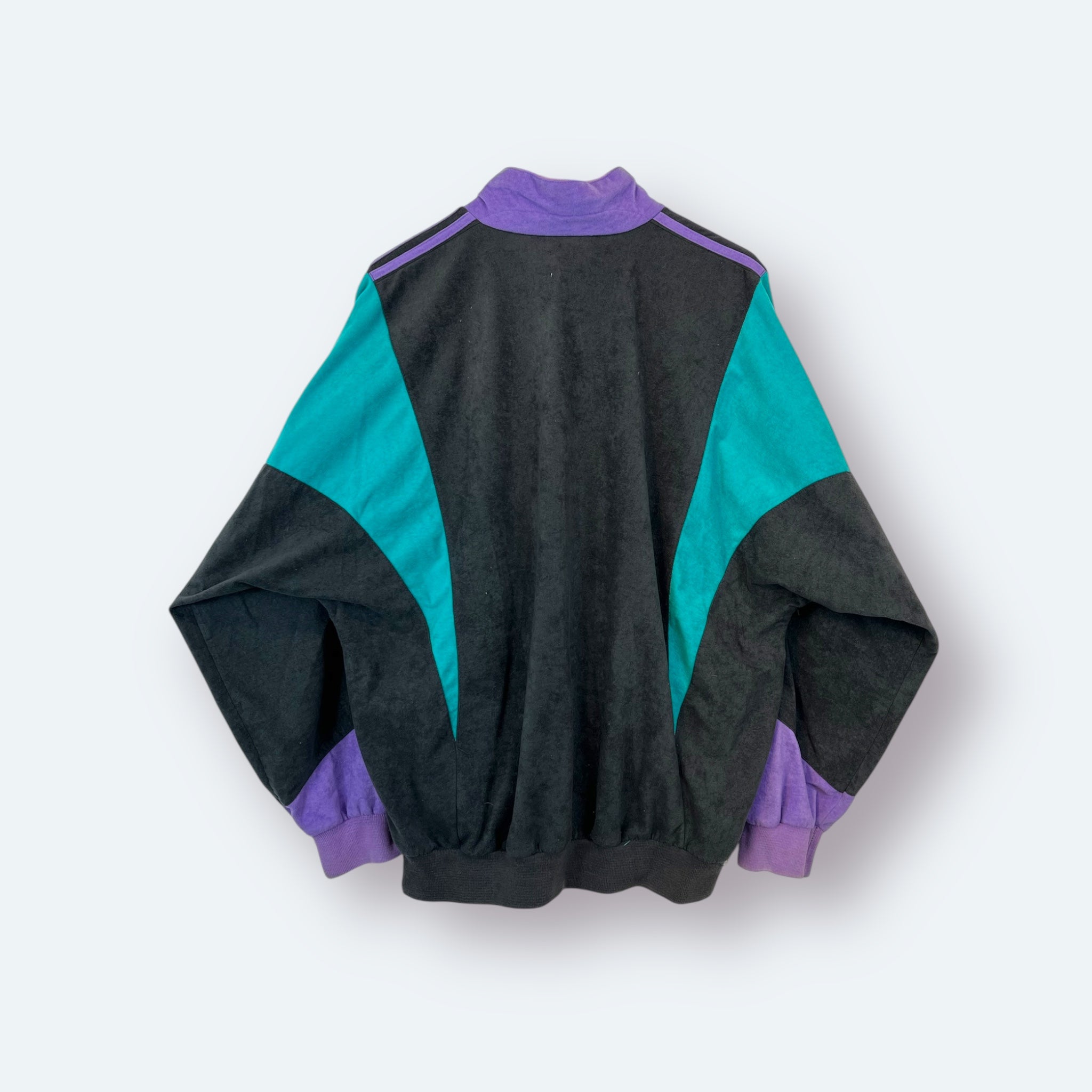 Adidas 80er Vintage Trainingsjacke Samt Schwarz Lila Türkis L - Vinverse