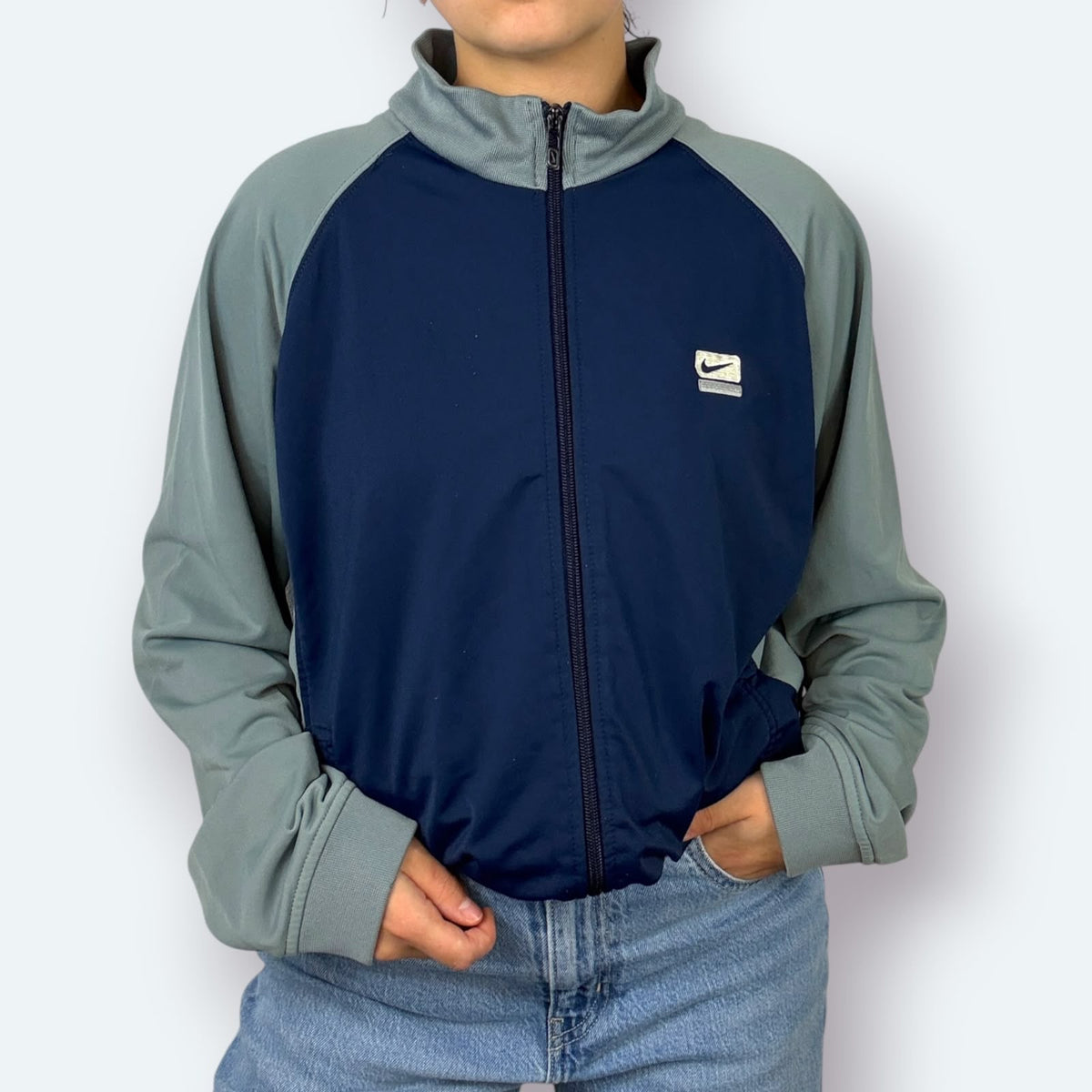Nike 2000s Y2K Trainingsjacke Marineblau Grau S - Vinverse