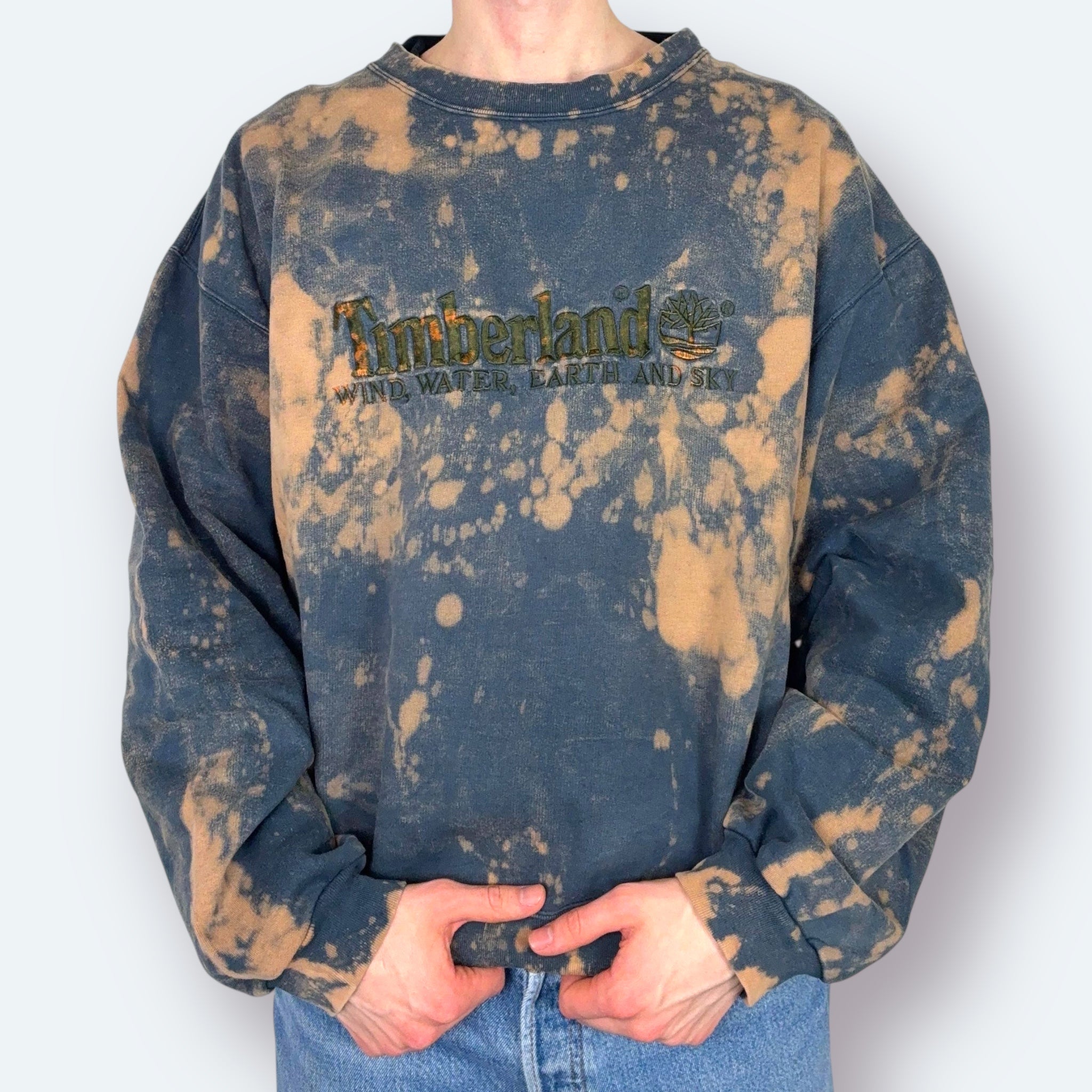 Timberland 90s Vintage Re:Bleach Sweater Blau Beige M - Vinverse