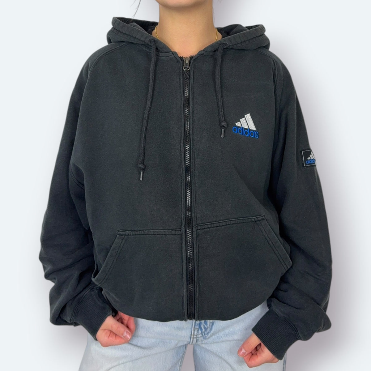 Adidas Vintage Zip Hoodie 90s Schwarz M - Vinverse