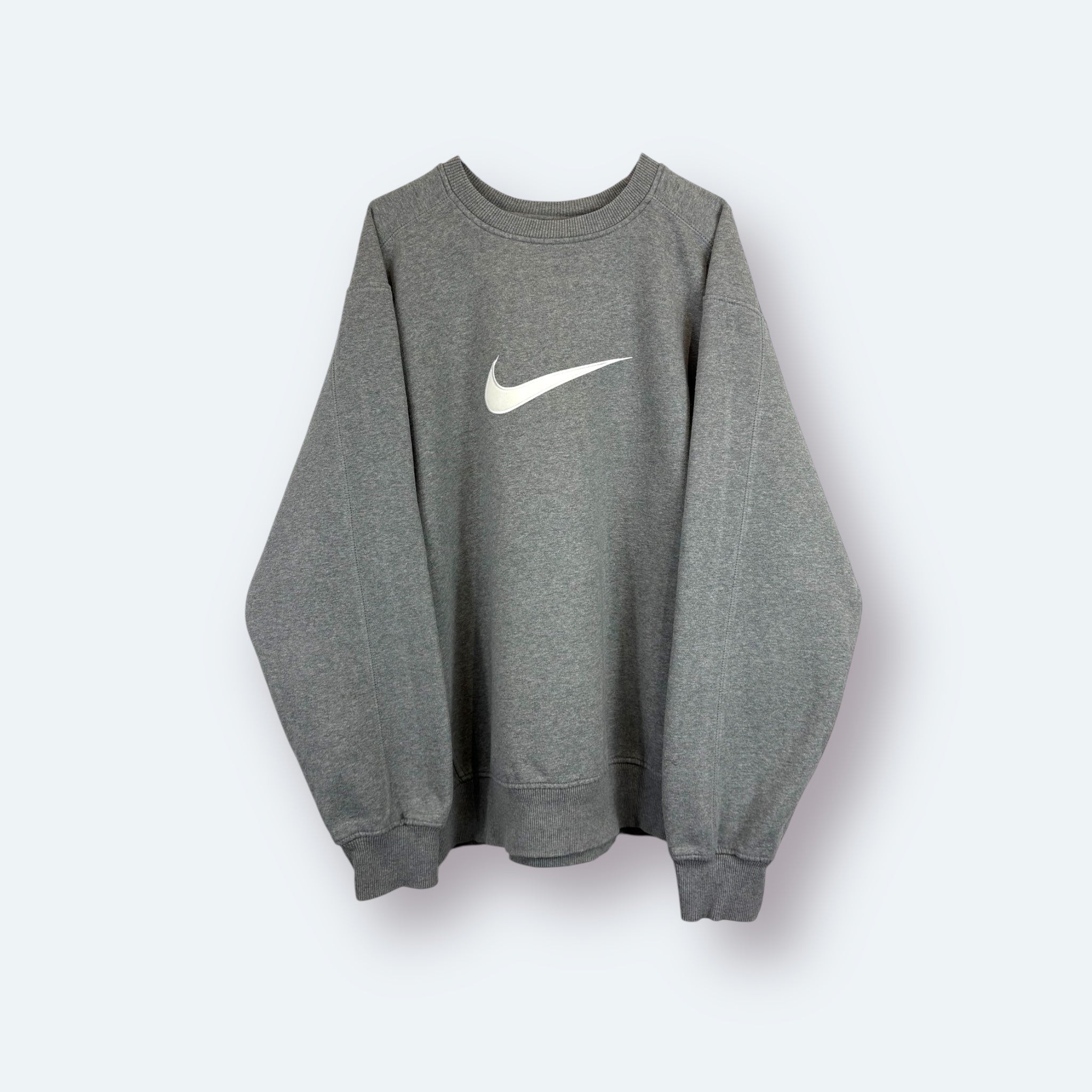 Nike 2000s Y2K Sweater Center Swoosh Grau XL - Vinverse