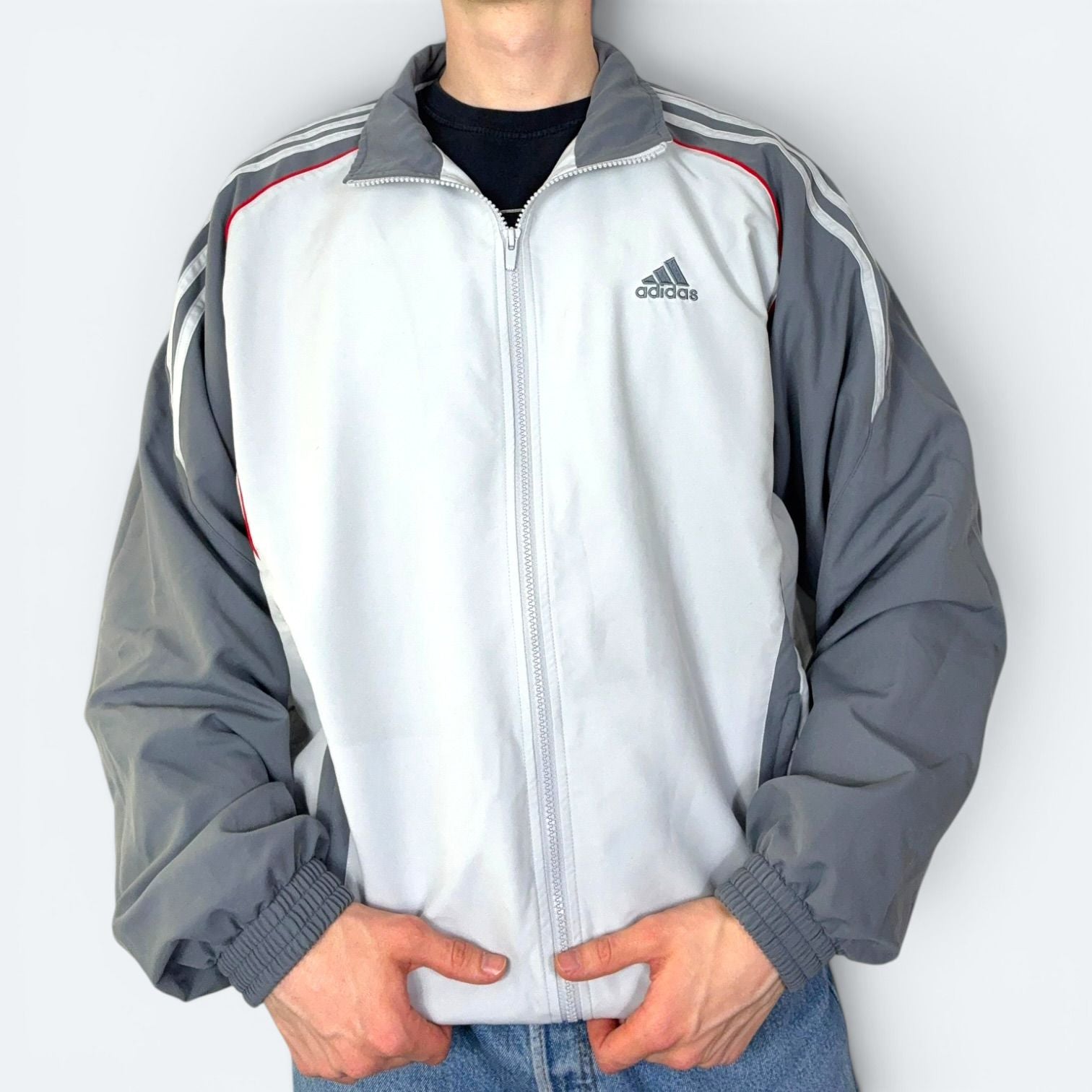 Adidas Vintage Trainingsjacke Grau Rot XL - Vinverse