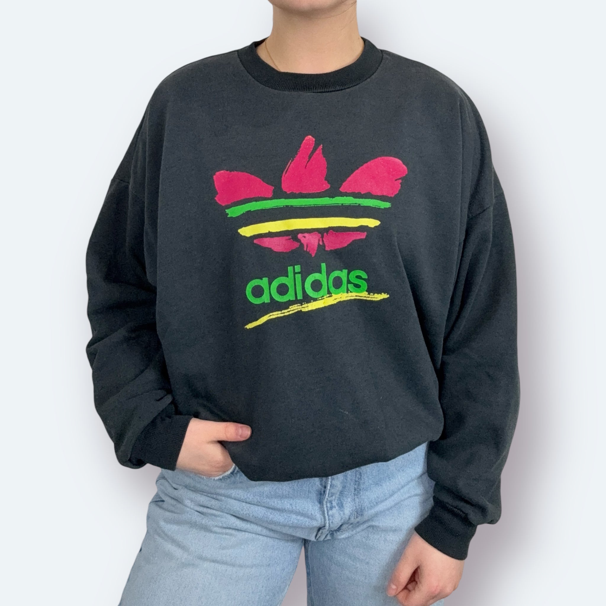 Adidas 80s Vintage Sweater Print Schwarz S - Vinverse