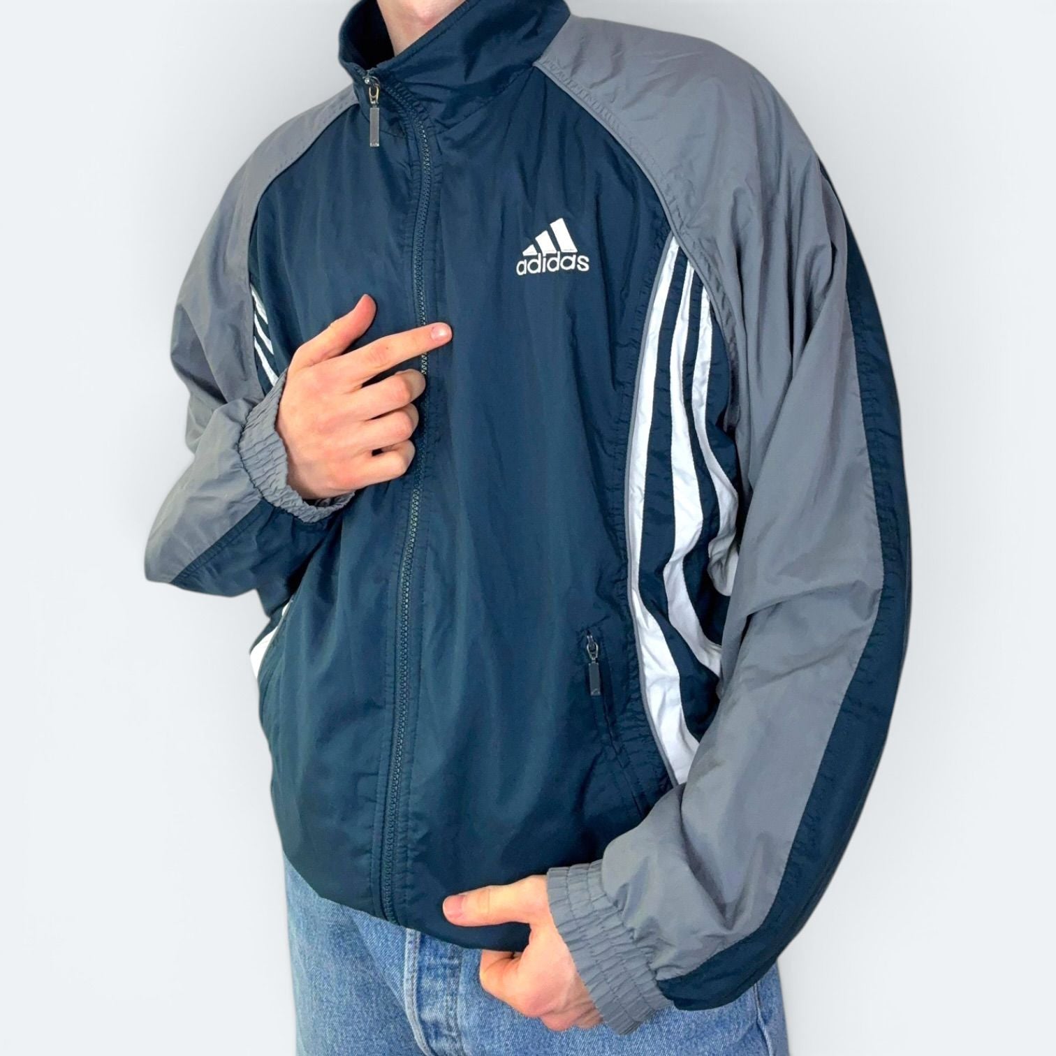 adidas Vintage Trainingsjacke Grau Blau L - Vinverse