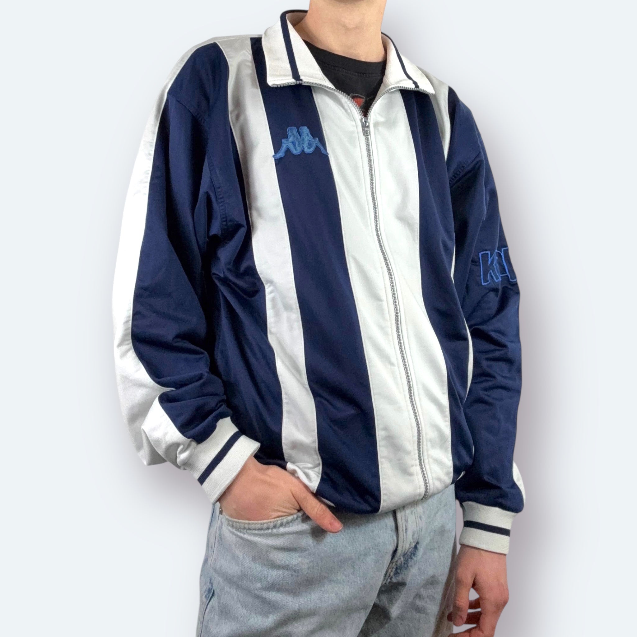 Kappa 90s Vintage Trainingsjacke Weiß Marineblau XL - Vinverse