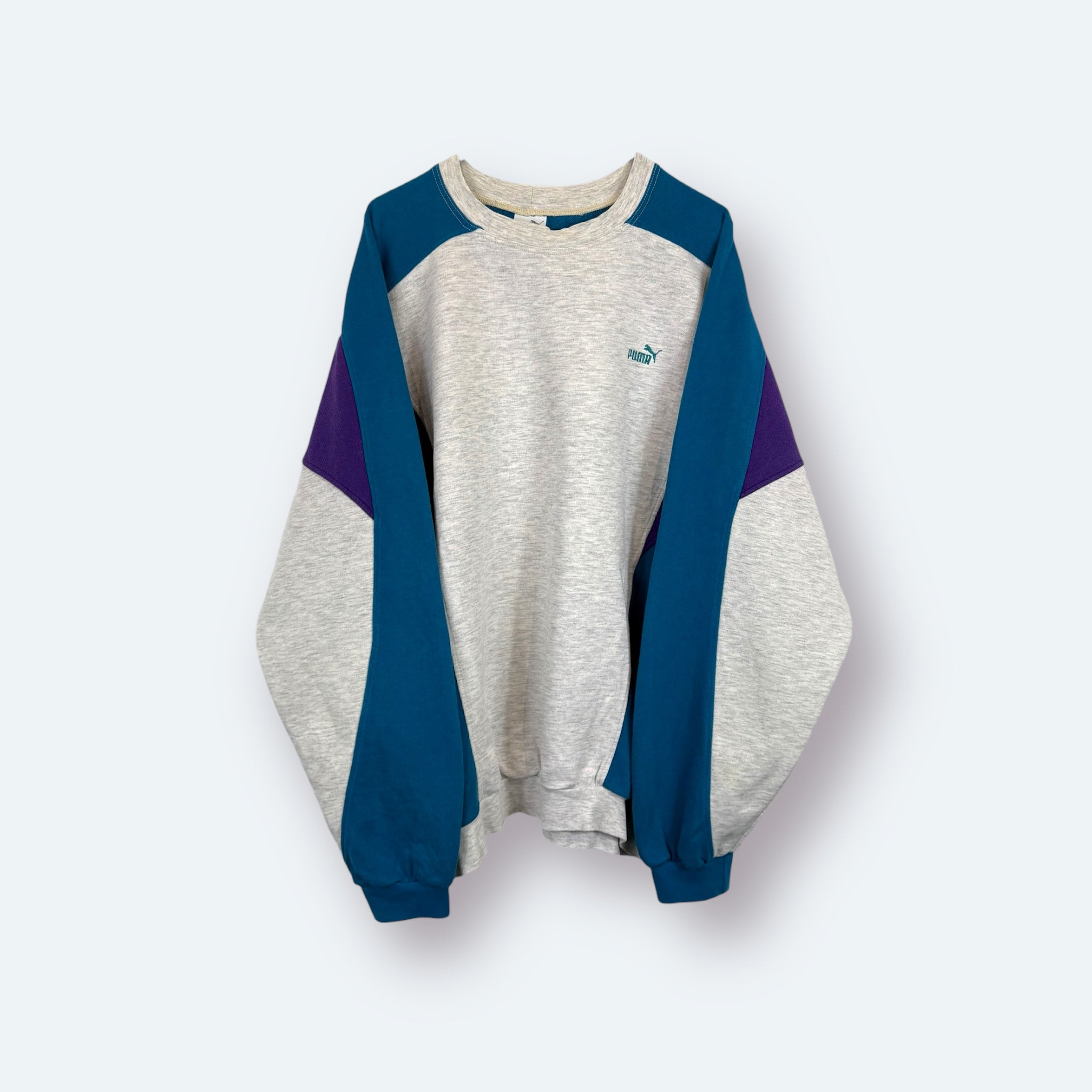 Puma 90s Vintage Sweater Grau Türkis Lila XL - Vinverse